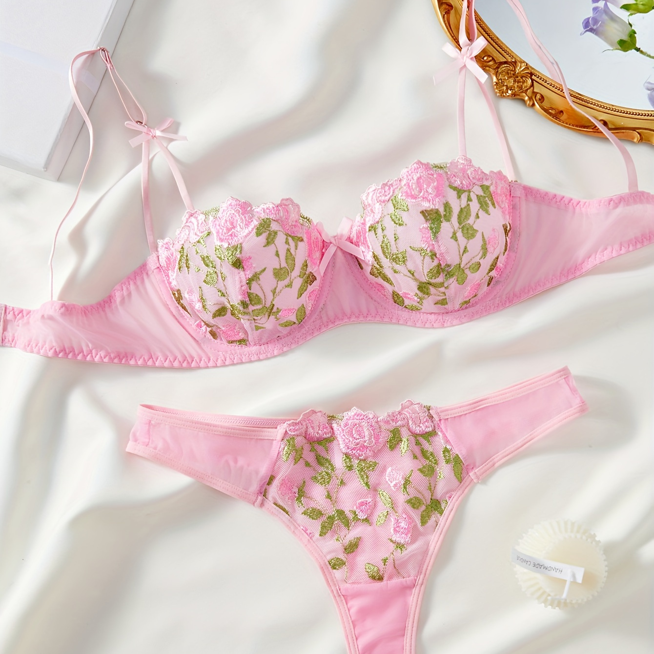 Elegant Floral Embroidered Lingerie Set For Women, Polyester & Elastane, Medium Support Non-padded Bra With , Drop Waist Briefs, Knit Fabric Underwear Set With Medium Support
Elegant Floral Embroidered Lingerie Set For Women, Polyester & Elastane, Medium Support Non-padded Bra With , Drop Waist Briefs, Knit Fabric Underwear Set With Medium Support