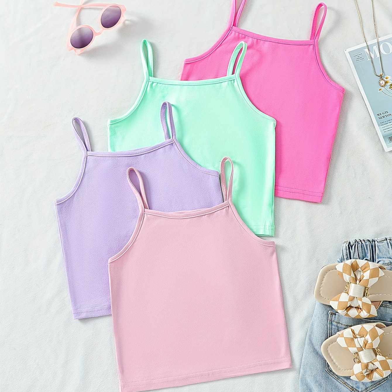 4pcs Girls' Solid Color Basic Camisole Tank Tops, Spaghetti Straps, Essential Layering Tanks Versatile All-season Wear
4pcs Girls' Solid Color Basic Camisole Tank Tops, Spaghetti Straps, Essential Layering Tanks Versatile All-season Wear