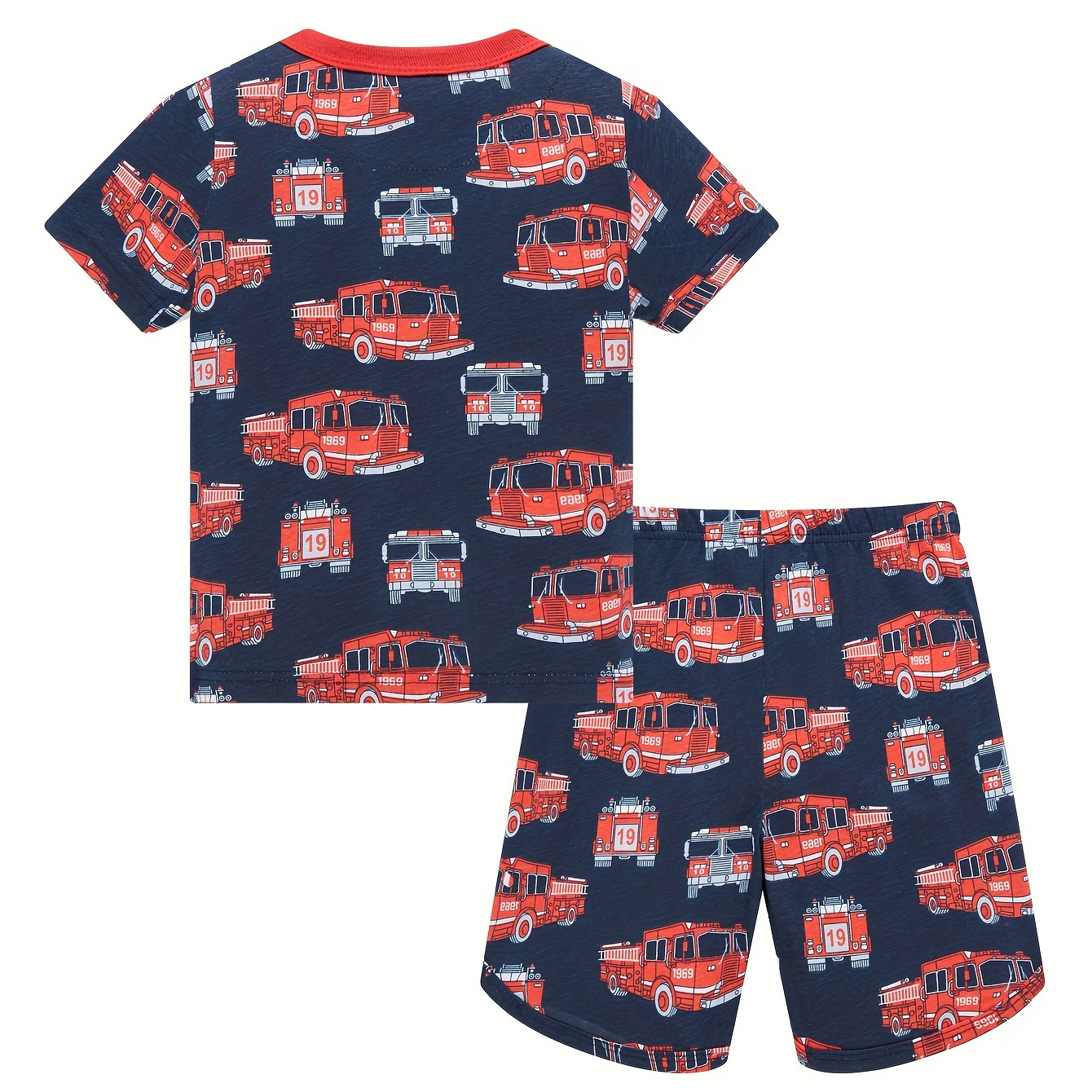 2pcs Boys' Fire Truck Cartoon Print Pajama Set, Kids Summer Short Sleeve T-shirt And Shorts Sleepwear, Comfortable Casual Party Loungewear Suit
2pcs Boys' Fire Truck Cartoon Print Pajama Set, Kids Summer Short Sleeve T-shirt And Shorts Sleepwear, Comfortable Casual Party Loungewear Suit