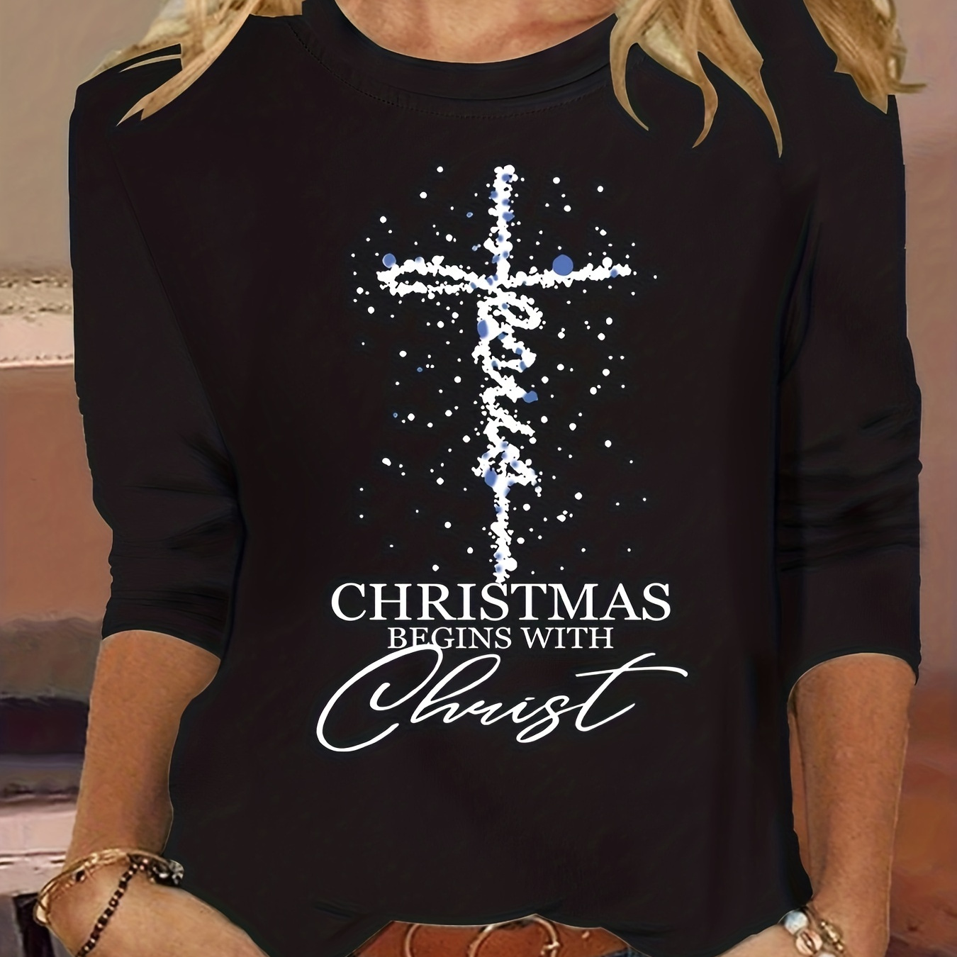 Letter Cross Print Crew Neck T-shirt, Casual Long Sleeve Top For Spring & Fall, Women's Clothing
Letter Cross Print Crew Neck T-shirt, Casual Long Sleeve Top For Spring & Fall, Women's Clothing