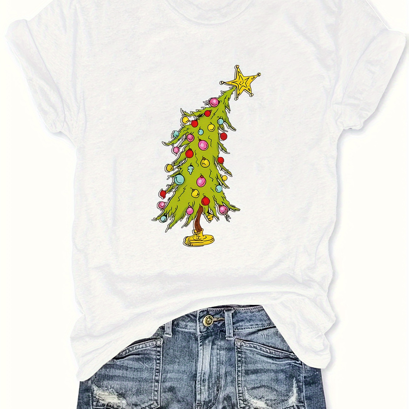 Christmas Tree Print T-shirt, Short Sleeve Crew Neck Casual Top For Summer & Spring, Women's Clothing
Christmas Tree Print T-shirt, Short Sleeve Crew Neck Casual Top For Summer & Spring, Women's Clothing