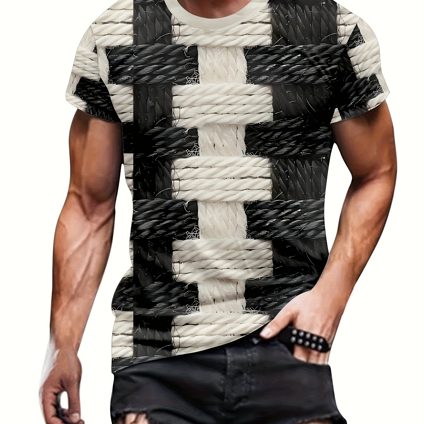 Men's Fashionable 3d T-shirt - Casual & Comfortable Polyester, Crew Neck, Machine Washable - Stylish Black, White & Gray Patchwork Design For Casual Attire
Men's Fashionable 3d T-shirt - Casual & Comfortable Polyester, Crew Neck, Machine Washable - Stylish Black, White & Gray Patchwork Design For Casual Attire
