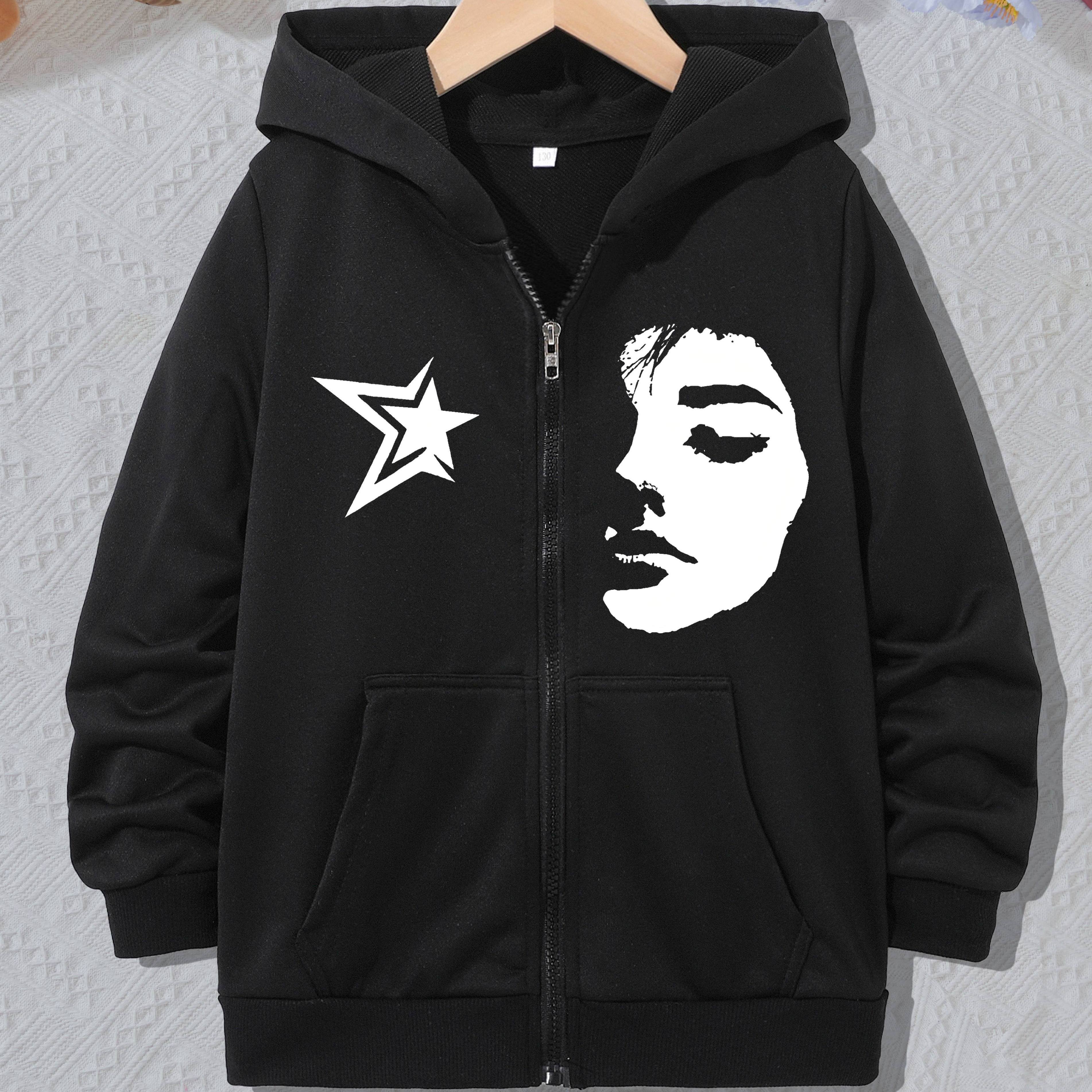 Human Face With Star Graphic Print, Girls' Casual Long Sleeve Zip Front Hooded Jacket For Fall And Winter, Girls' Clothes
Human Face With Star Graphic Print, Girls' Casual Long Sleeve Zip Front Hooded Jacket For Fall And Winter, Girls' Clothes