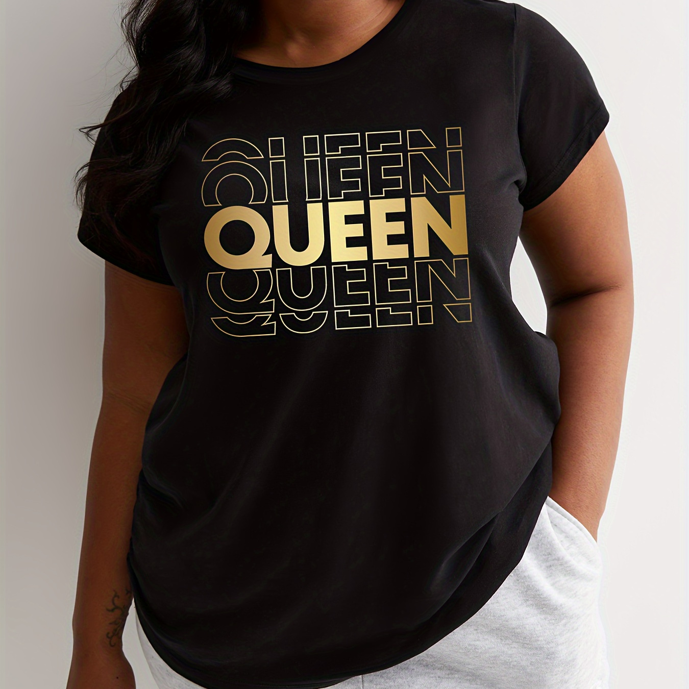 Plus Size Letter Print T-shirt, Casual Crew Neck Short Sleeve T-shirt, Women's Plus Size clothing
Plus Size Letter Print T-shirt, Casual Crew Neck Short Sleeve T-shirt, Women's Plus Size clothing