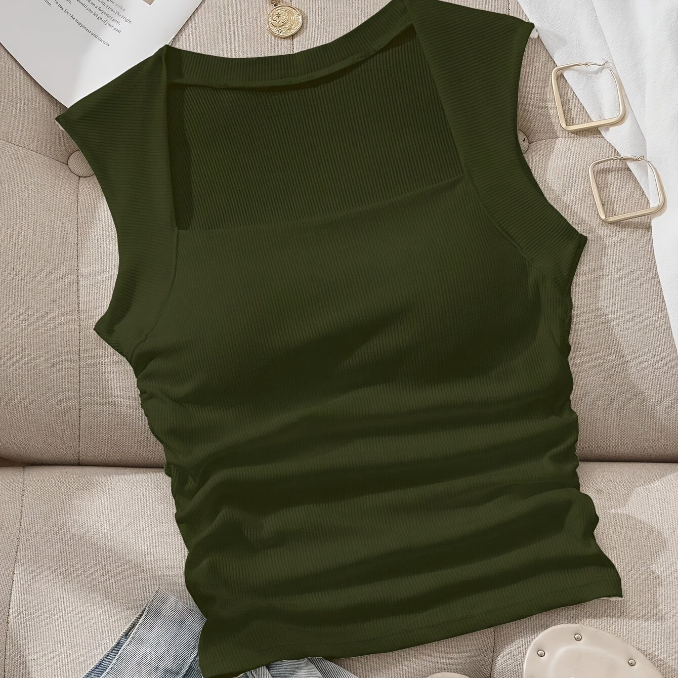 1pc Elegant Women's Polyester Ribbed Tank Top - Solid Color Sleeveless Crew Neck Vest With Detail, Knit Fabric, Wear
1pc Elegant Women's Polyester Ribbed Tank Top - Solid Color Sleeveless Crew Neck Vest With Detail, Knit Fabric, Wear