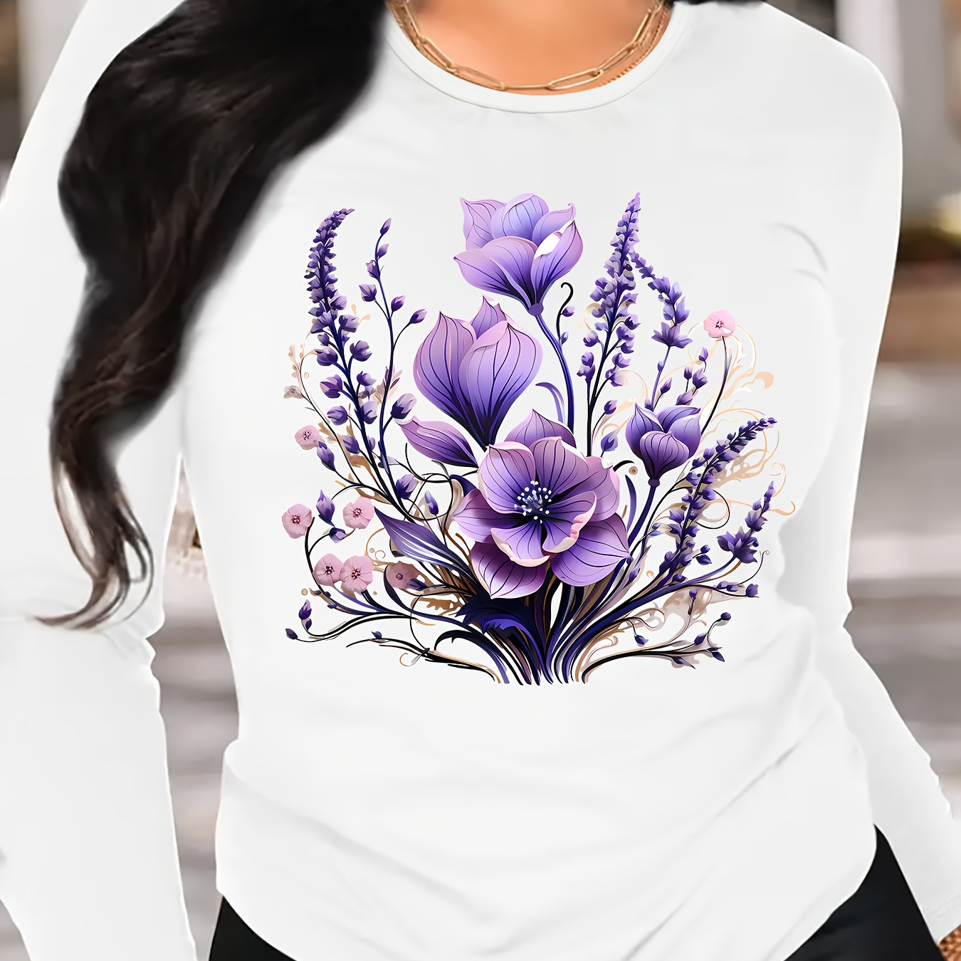 Women's Casual Long Sleeve T-shirt With Floral Print, Polyester Knit Fabric, Round Neck, - Pattern Top
Women's Casual Long Sleeve T-shirt With Floral Print, Polyester Knit Fabric, Round Neck, - Pattern Top