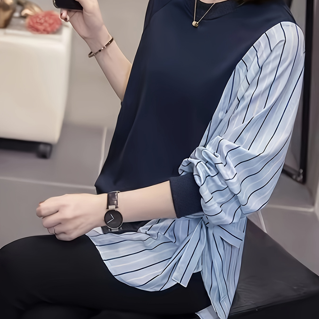 Striped Print Color Block Pullover Sweatshirt, Casual Tie Side Long Sleeve Crew Neck Sweatshirt For Fall & Winter, Women's Clothing
Striped Print Color Block Pullover Sweatshirt, Casual Tie Side Long Sleeve Crew Neck Sweatshirt For Fall & Winter, Women's Clothing