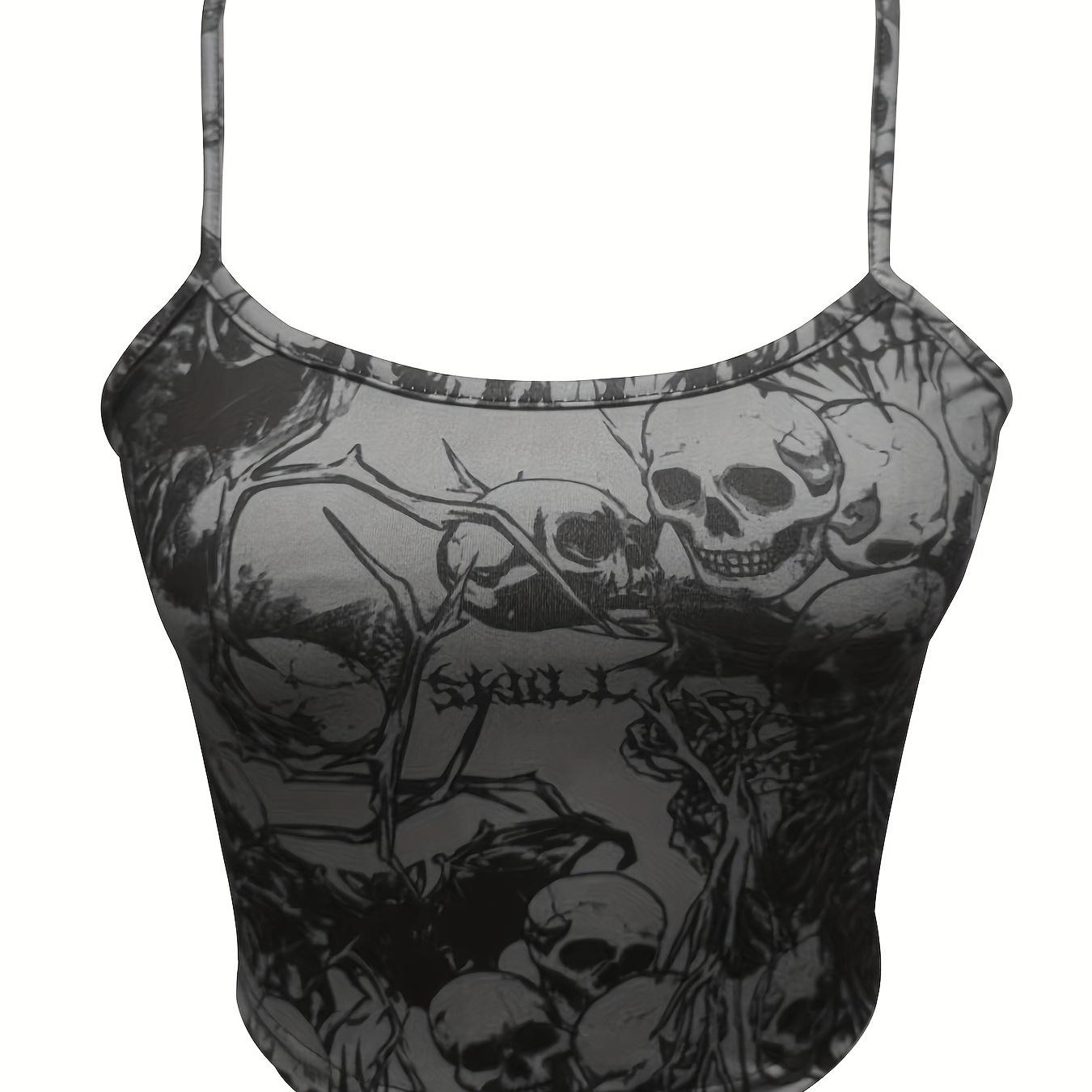 Skull Print Spaghetti Strap Top, Vintage Crew Neck Sleeveless Cami Top For Summer, Women's Clothing
Skull Print Spaghetti Strap Top, Vintage Crew Neck Sleeveless Cami Top For Summer, Women's Clothing