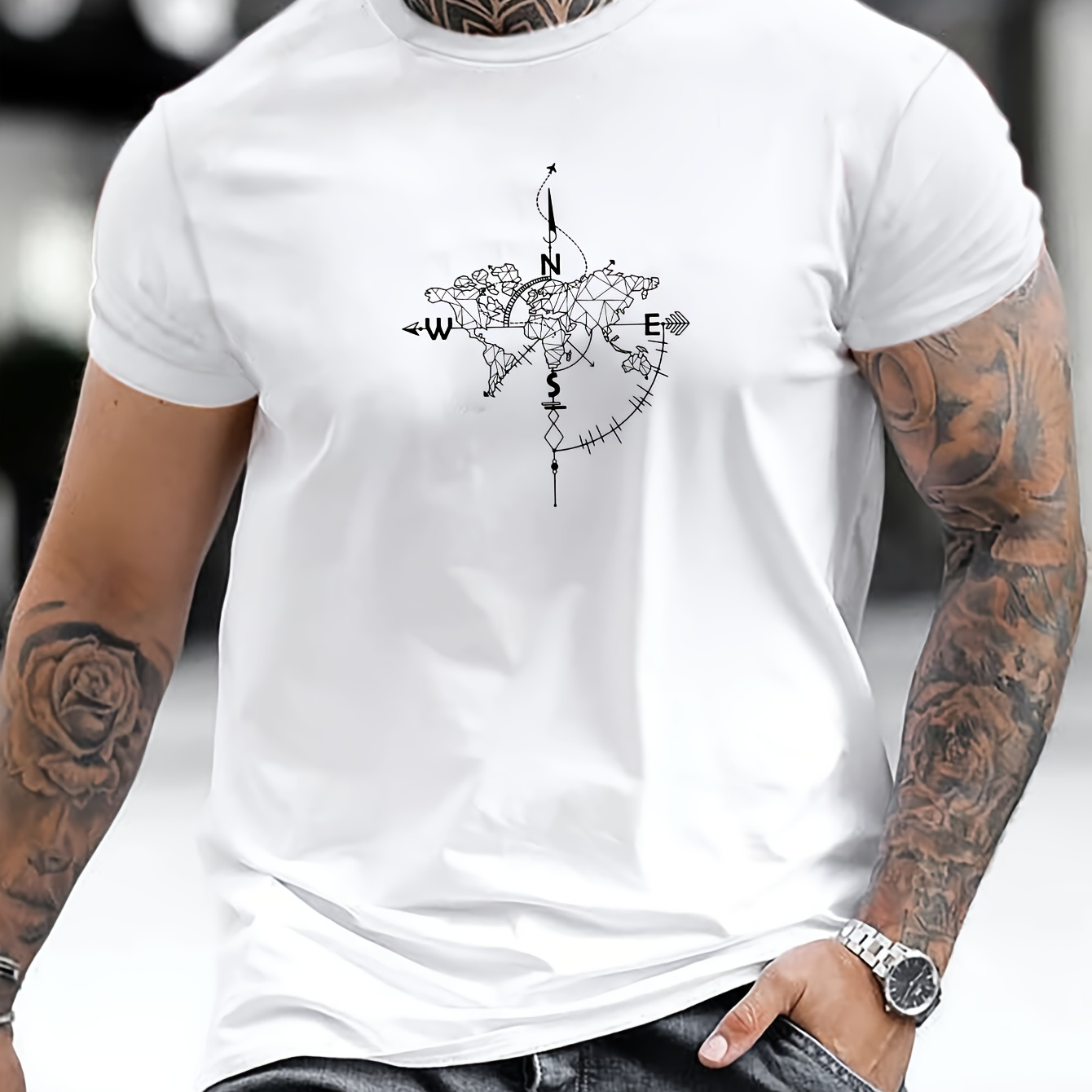 Geometric Compass Print Tee Shirt, Tees For Men, Casual Short Sleeve T-shirt For Summer
Geometric Compass Print Tee Shirt, Tees For Men, Casual Short Sleeve T-shirt For Summer