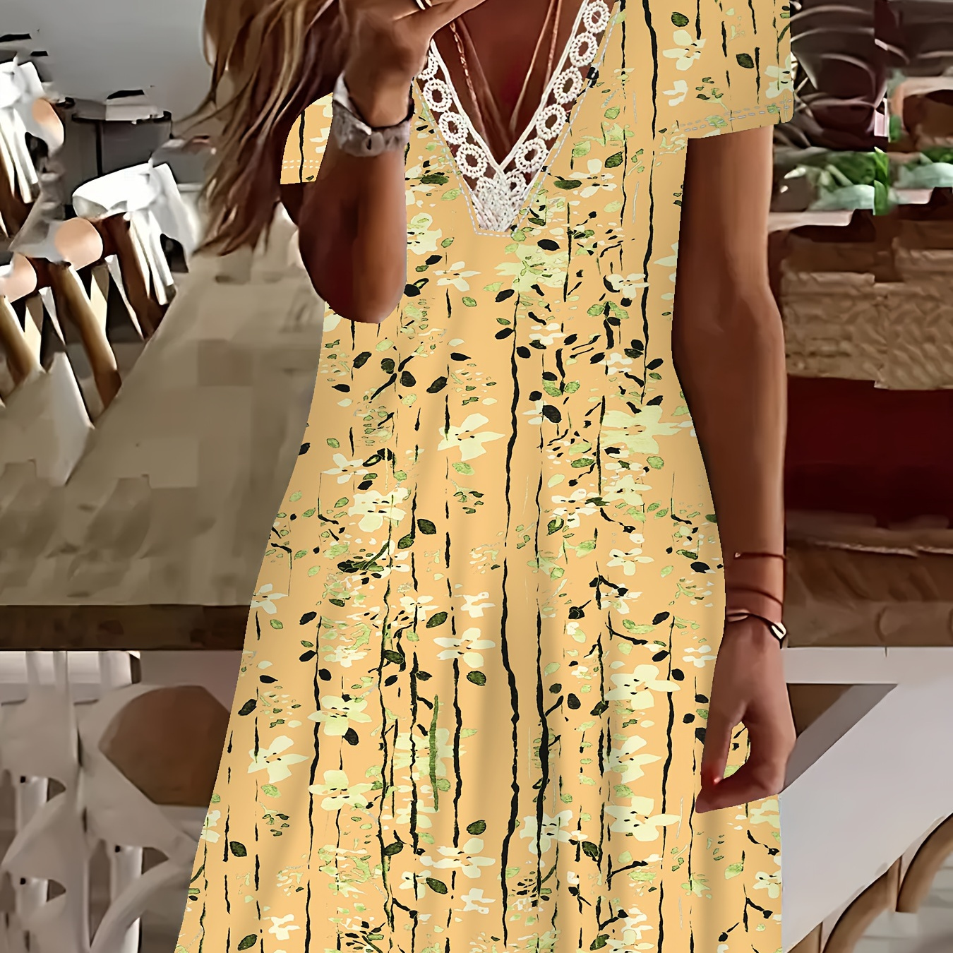 Plus Size Floral Print Lace Trim V Neck Dress, Casual Short Sleeve Dress For Spring & Summer, Women's Plus Size Clothing
Plus Size Floral Print Lace Trim V Neck Dress, Casual Short Sleeve Dress For Spring & Summer, Women's Plus Size Clothing