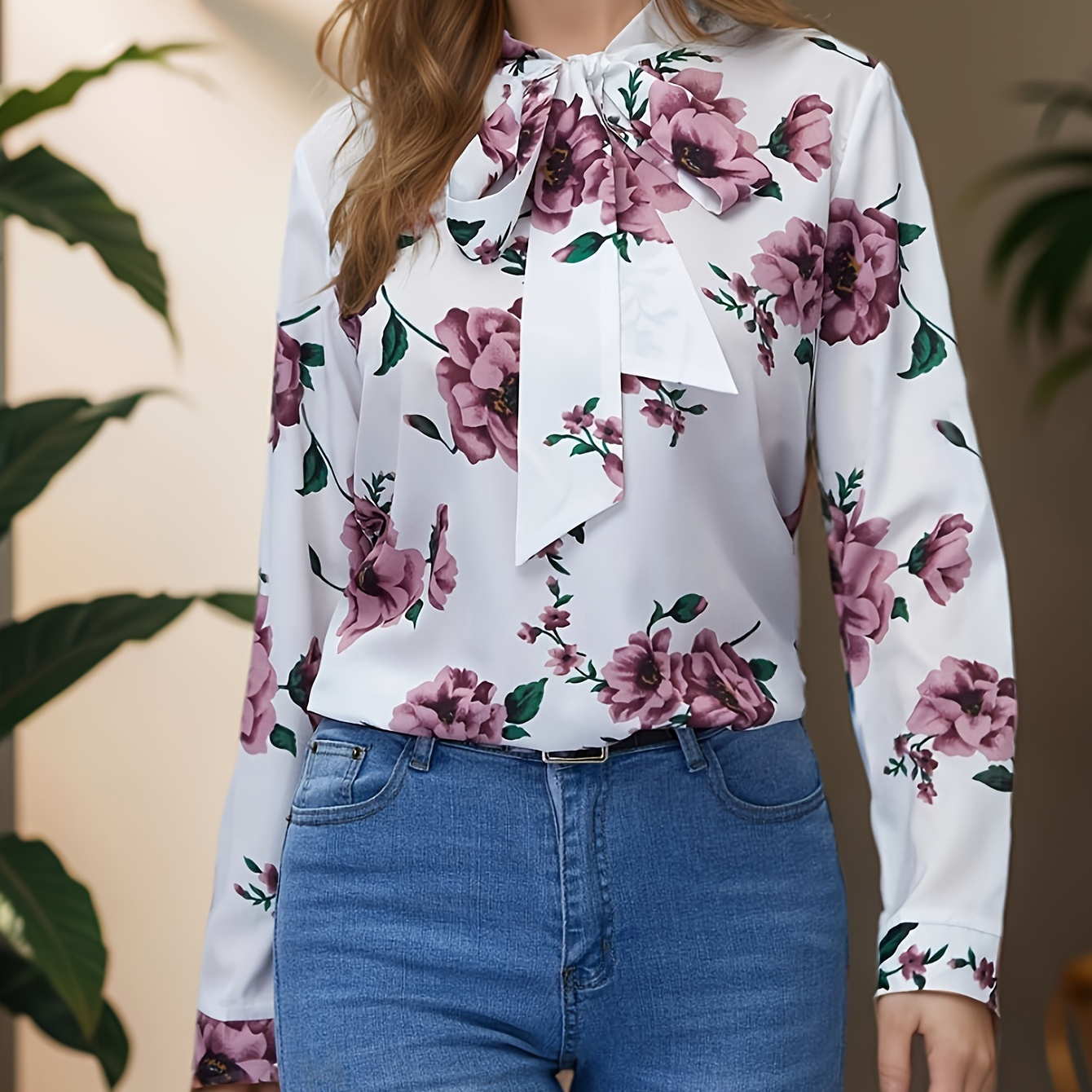 Floral Print Tie Neck Blouse, Elegant Long Sleeve Blouse For Spring & Fall, Women's Clothing
Floral Print Tie Neck Blouse, Elegant Long Sleeve Blouse For Spring & Fall, Women's Clothing