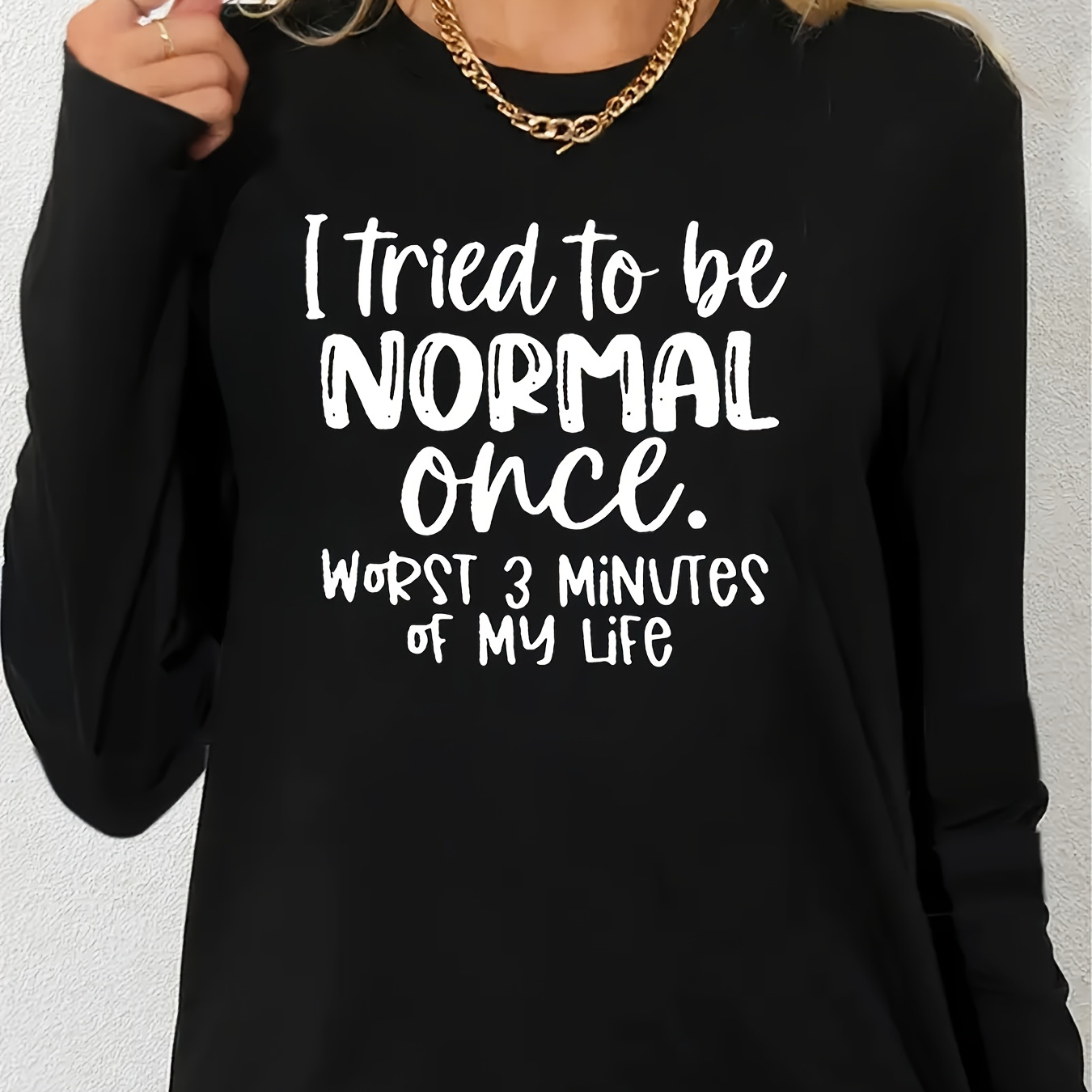 Plus Size Casual Long Sleeve T-shirt, Polyester Knit Fabric With Stretch, Crew Neck, Alphabet Print, Comfortable & Fashionable, For Women, Spring/summer/fall
Plus Size Casual Long Sleeve T-shirt, Polyester Knit Fabric With Stretch, Crew Neck, Alphabet Print, Comfortable & Fashionable, For Women, Spring/summer/fall