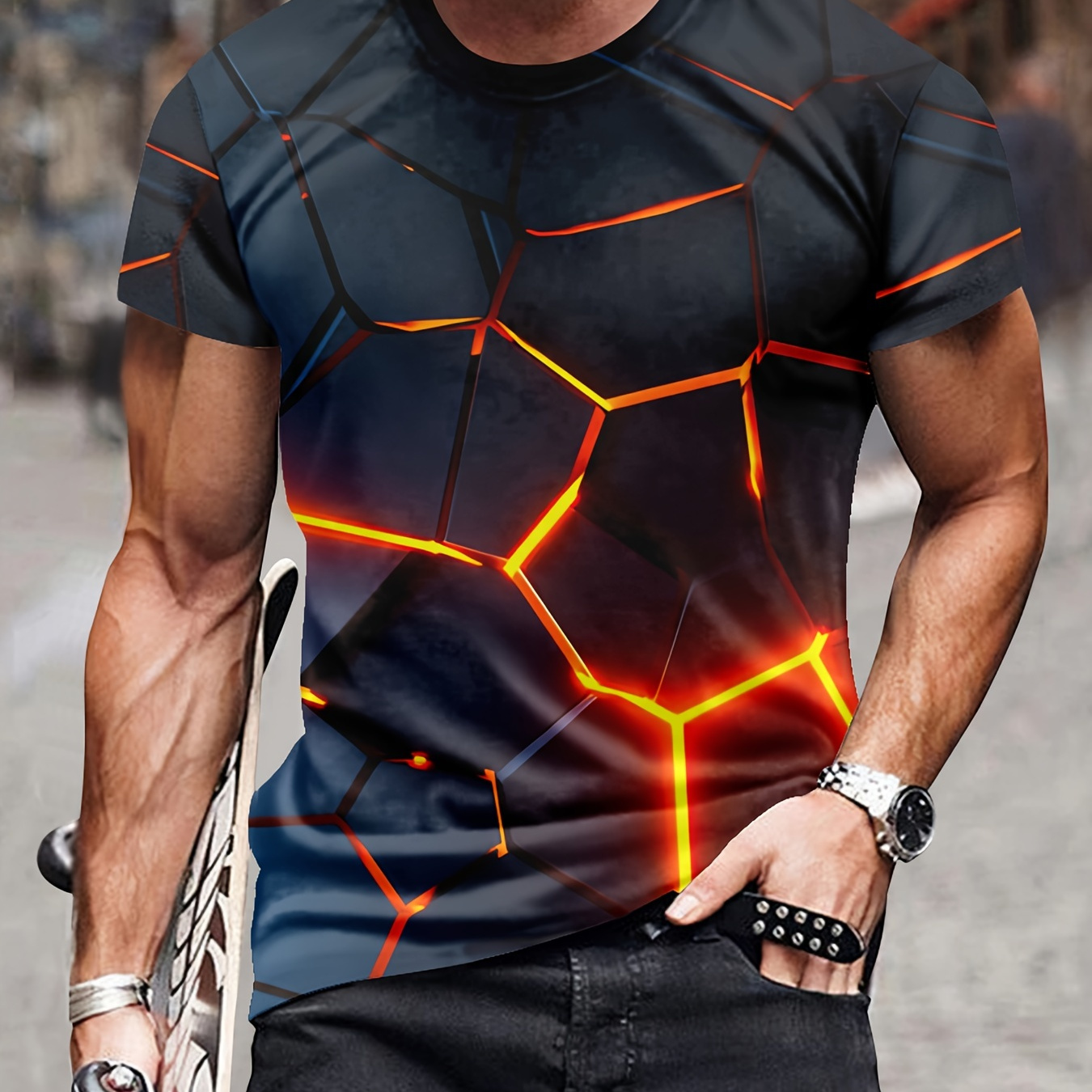 Men's Geometric Print T-shirt, Casual Short Sleeve Crew Neck Tee, Men's Clothing For Outdoor
Men's Geometric Print T-shirt, Casual Short Sleeve Crew Neck Tee, Men's Clothing For Outdoor