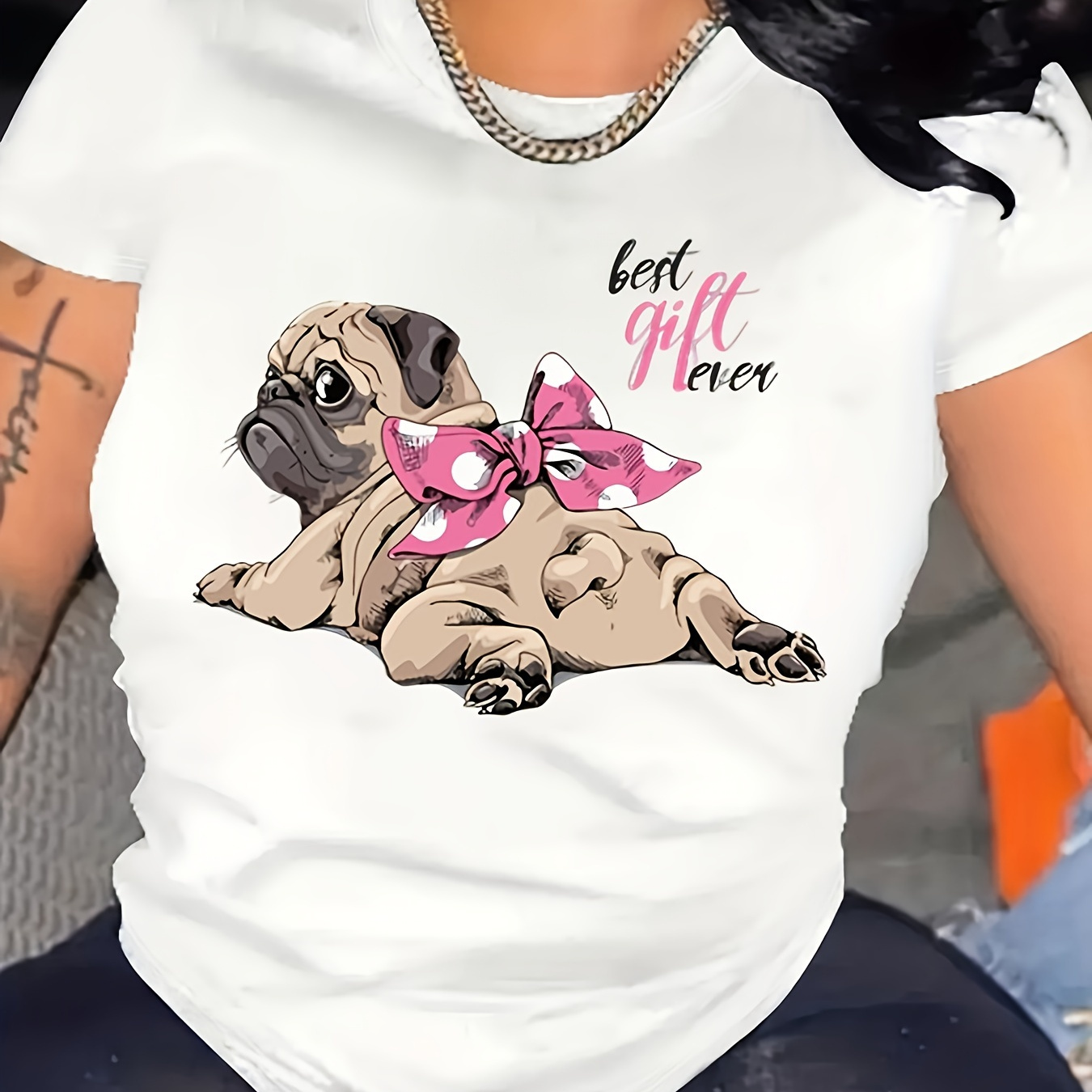 Plus Size Puppy Print T-shirt, Short Sleeve Crew Neck Casual Top For Summer & Spring, Women's Plus Size Clothing
Plus Size Puppy Print T-shirt, Short Sleeve Crew Neck Casual Top For Summer & Spring, Women's Plus Size Clothing