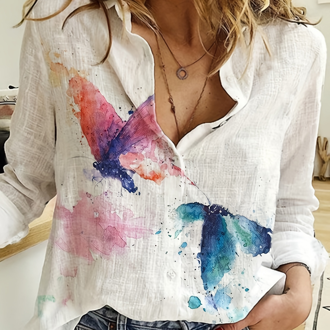 Butterfly Print Button Front Shirt, Casual Long Sleeve Shirt For Spring & Fall, Women's Clothing
Butterfly Print Button Front Shirt, Casual Long Sleeve Shirt For Spring & Fall, Women's Clothing