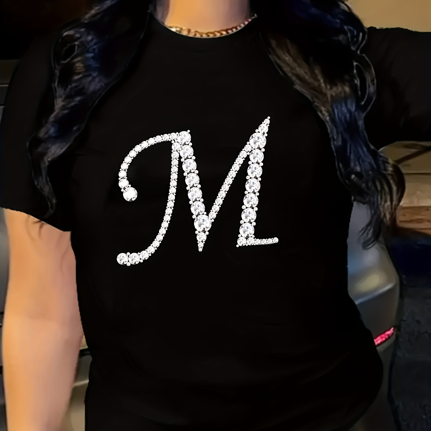 Women' Letter T-shirt With Rhinestone Accents, Polyester Knit Fabric, Medium Stretch, Round Neck, Comfort
Women' Letter T-shirt With Rhinestone Accents, Polyester Knit Fabric, Medium Stretch, Round Neck, Comfort