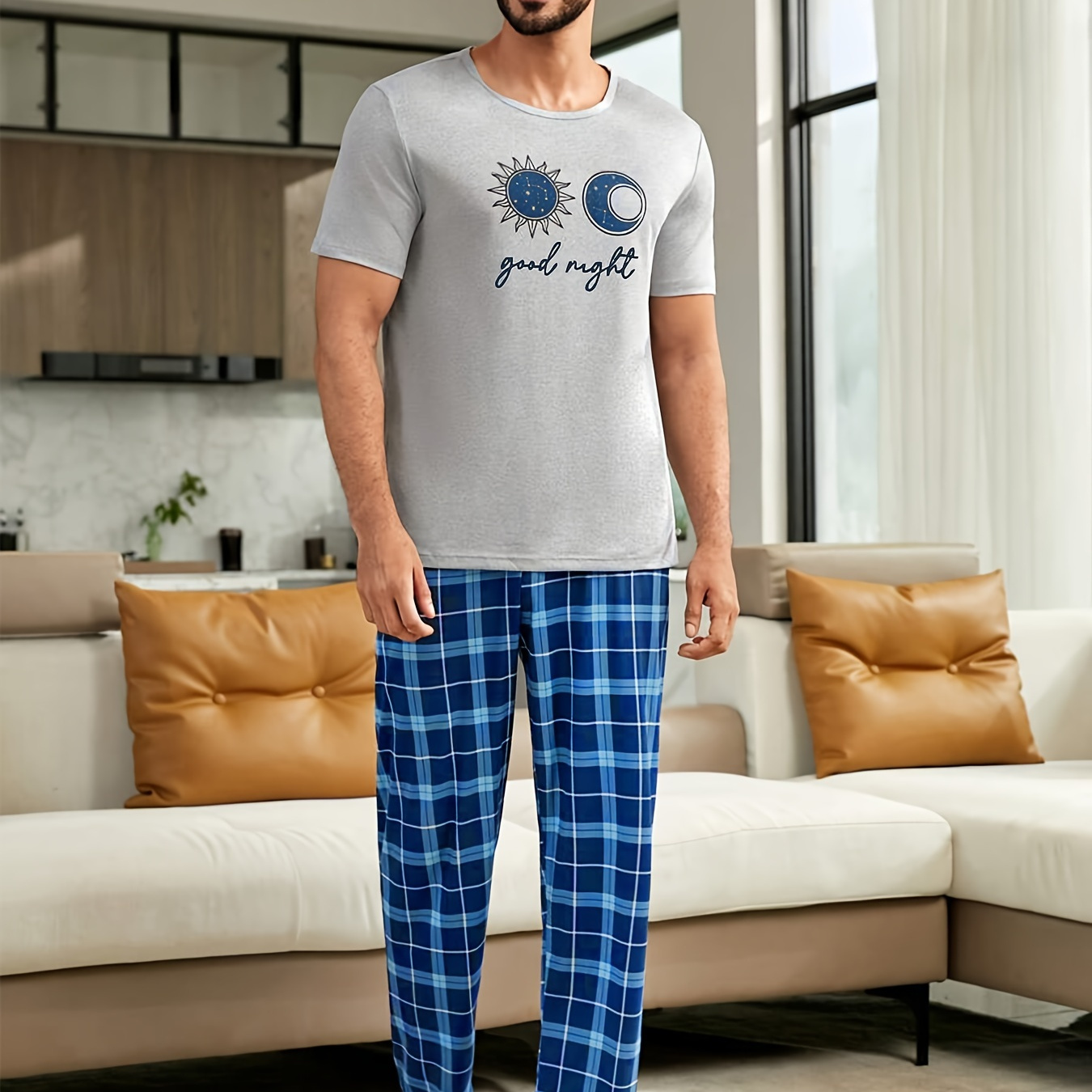 Men's Casual Pajama Set, "" Print Short Sleeve T-shirt With Pants, Soft Comfortable Fashion Sleepwear, Polyester Knit, Regular Fit, Round Neck, Short Sleeves,
Men's Casual Pajama Set, "" Print Short Sleeve T-shirt With Pants, Soft Comfortable Fashion Sleepwear, Polyester Knit, Regular Fit, Round Neck, Short Sleeves,