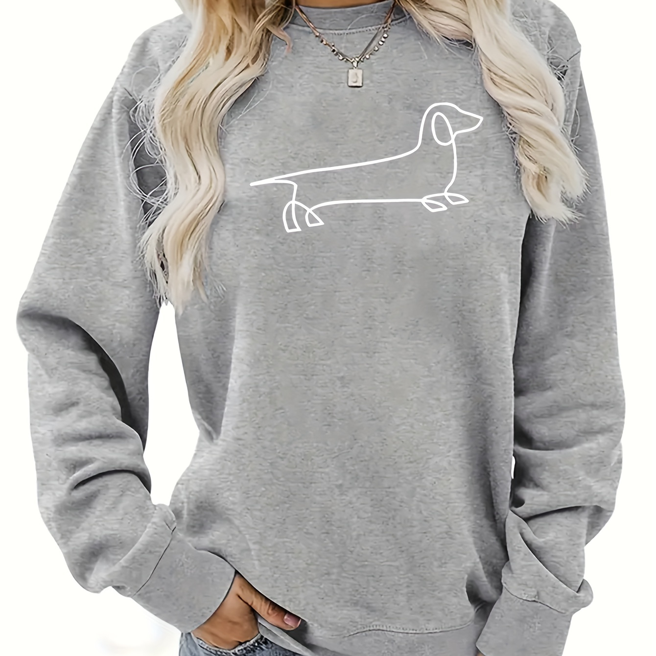 Casual Crew Neck Sweatshirt - 100% Polyester Pullover With Cartoon Dachshund Graphic, Slight Stretch Knit Fabric For Adults - Geometric Pattern Design For Spring/fall
Casual Crew Neck Sweatshirt - 100% Polyester Pullover With Cartoon Dachshund Graphic, Slight Stretch Knit Fabric For Adults - Geometric Pattern Design For Spring/fall