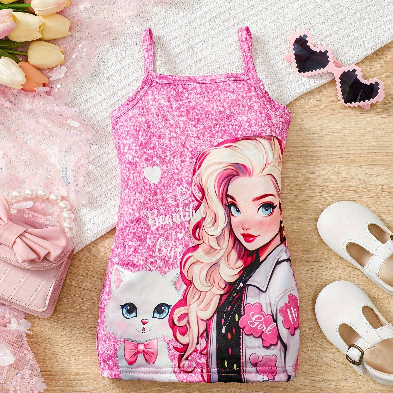 Baby's Stylish Girl & Cat 3d Print Sleeveless Dress, Infant & Toddler Girl's Clothing For Summer Daily Wear/holiday/party, As Gift 
Baby's Stylish Girl & Cat 3d Print Sleeveless Dress, Infant & Toddler Girl's Clothing For Summer Daily Wear/holiday/party, As Gift