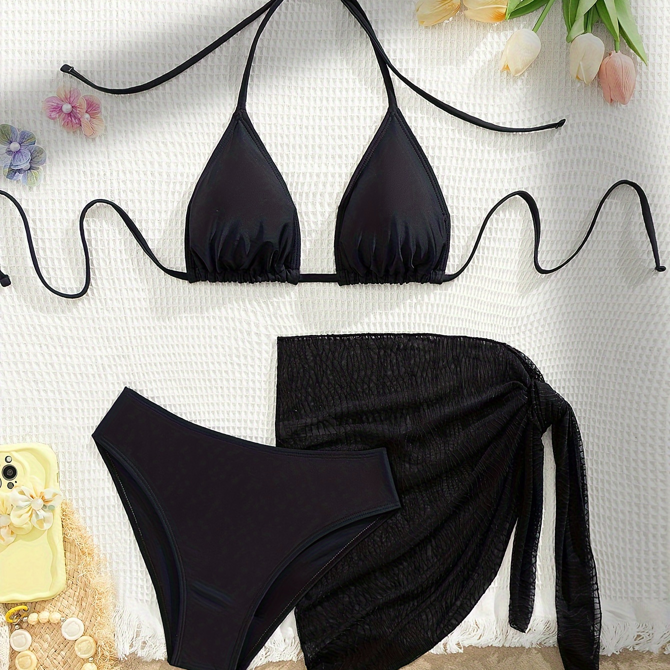 Chic 3pcs Bikini Set With Tie-side Wrap Skirt - Stretchy, Machine Washable Polyester - Solid Color
Chic 3pcs Bikini Set With Tie-side Wrap Skirt - Stretchy, Machine Washable Polyester - Solid Color