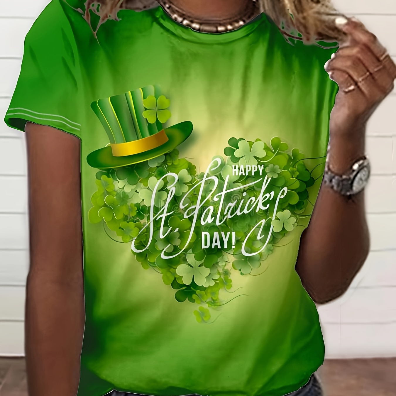 Heart & Clover Print T-shirt, Casual Short Sleeve Top For Spring & Summer, Women's Clothing
Heart & Clover Print T-shirt, Casual Short Sleeve Top For Spring & Summer, Women's Clothing