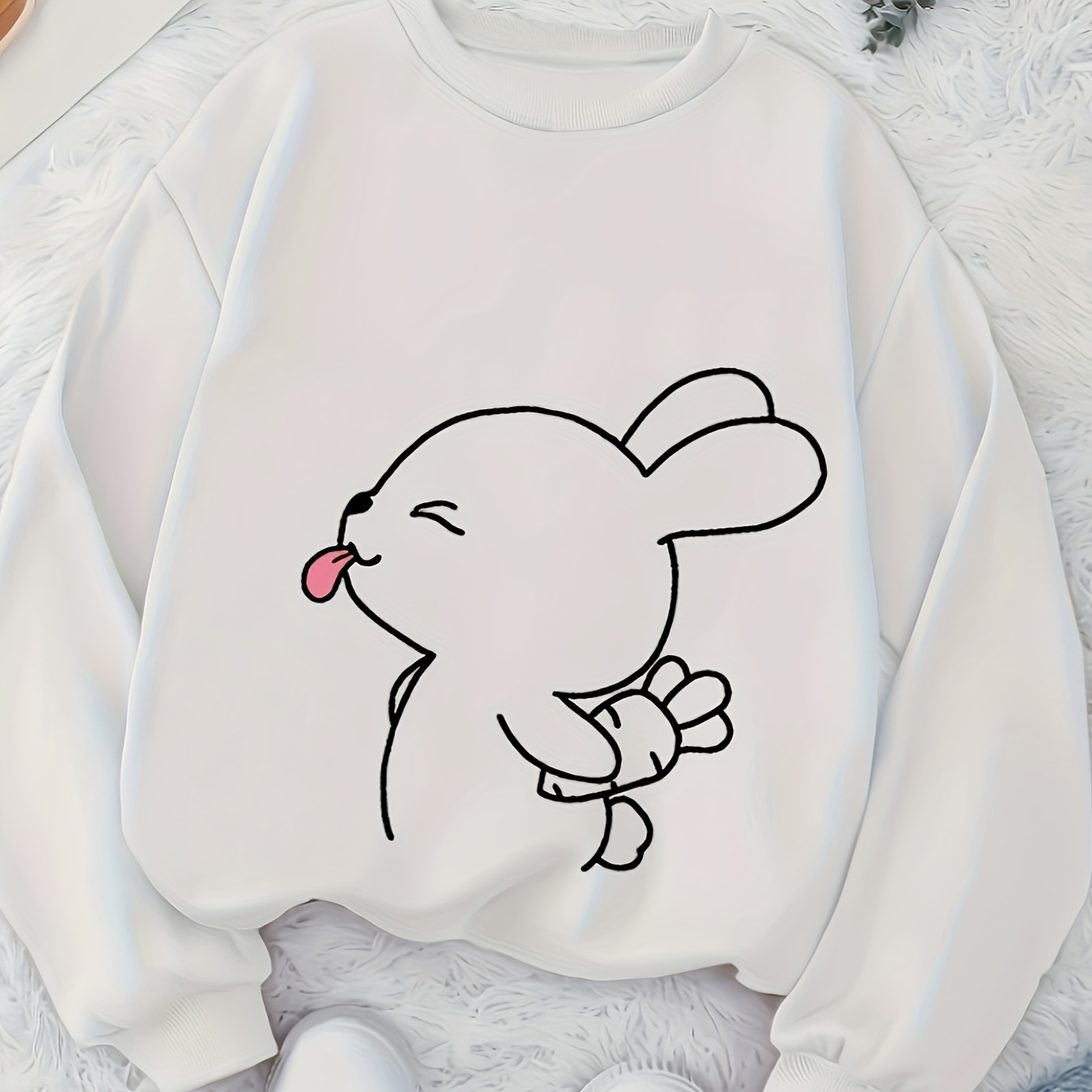 Rabbit Print Women's Casual Round Neck Sweatshirt For Autumn And Winter With Long Sleeves.
Rabbit Print Women's Casual Round Neck Sweatshirt For Autumn And Winter With Long Sleeves.