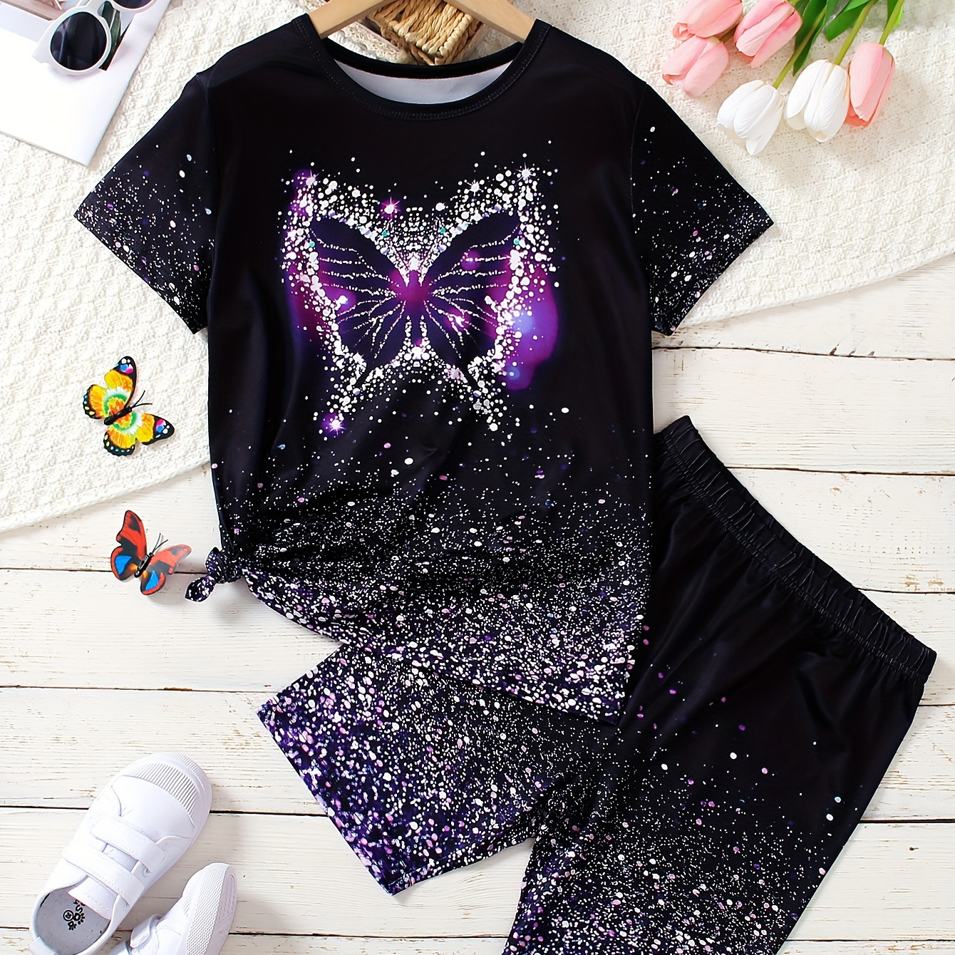 2-piece Starry Butterfly Graphic Short Sleeve Top + Shorts Summer Set Holiday/ Casual Girl's Outfits
2-piece Starry Butterfly Graphic Short Sleeve Top + Shorts Summer Set Holiday/ Casual Girl's Outfits