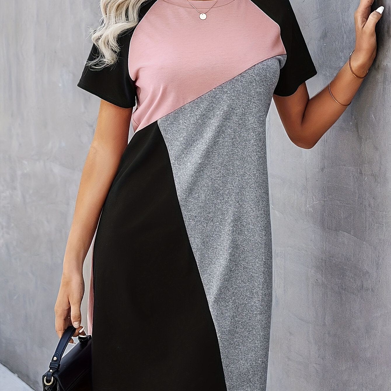 Color Block Tee Dress, Short Sleeve Crew Neck Casual Dress For Summer & Spring, Women's Clothing
Color Block Tee Dress, Short Sleeve Crew Neck Casual Dress For Summer & Spring, Women's Clothing