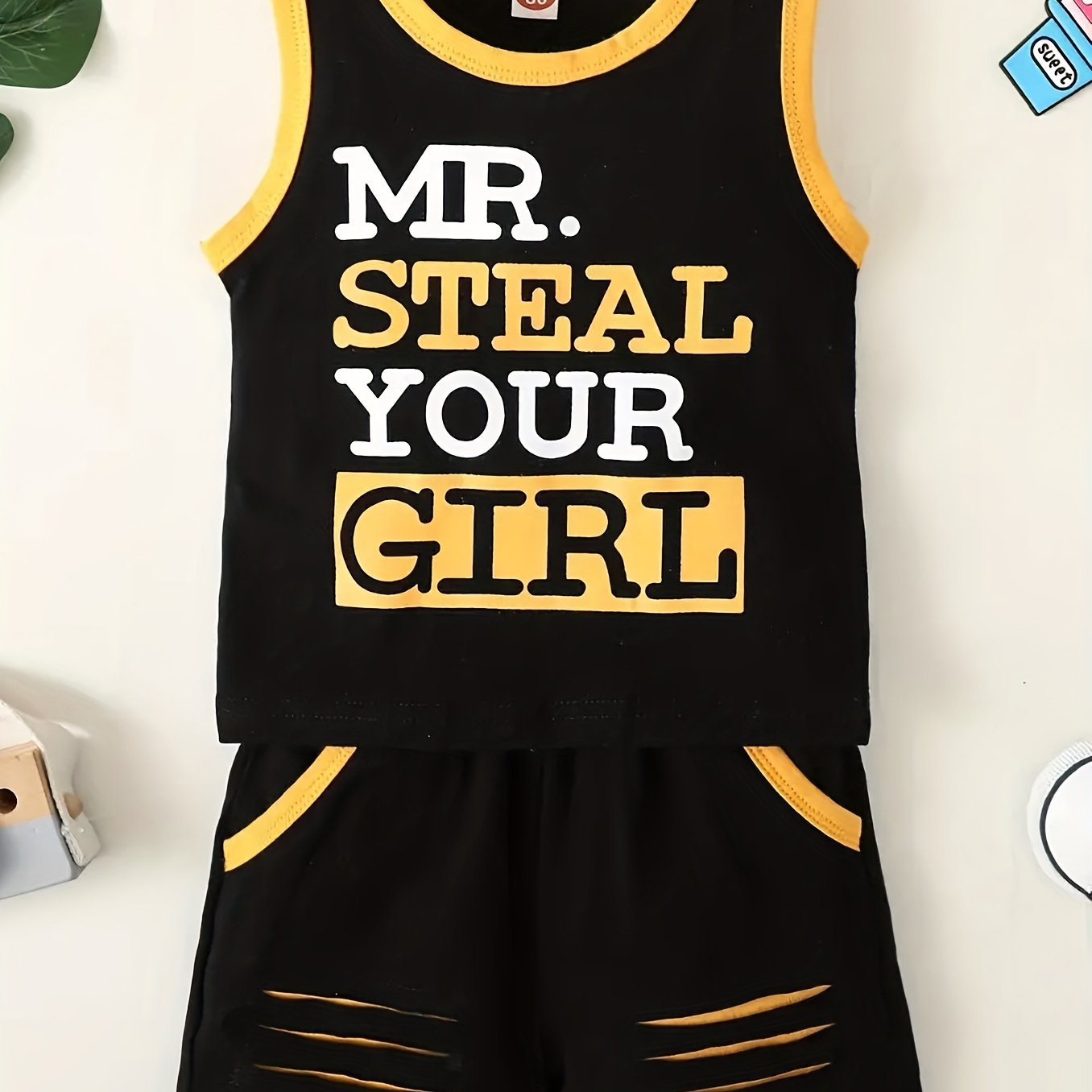 2pcs Toddler Boys Letter "mr.steal" Graphic Tank Tops & Elastic Waist Ripped Shorts Casual Sports Set Kids Summer Clothes
2pcs Toddler Boys Letter "mr.steal" Graphic Tank Tops & Elastic Waist Ripped Shorts Casual Sports Set Kids Summer Clothes
