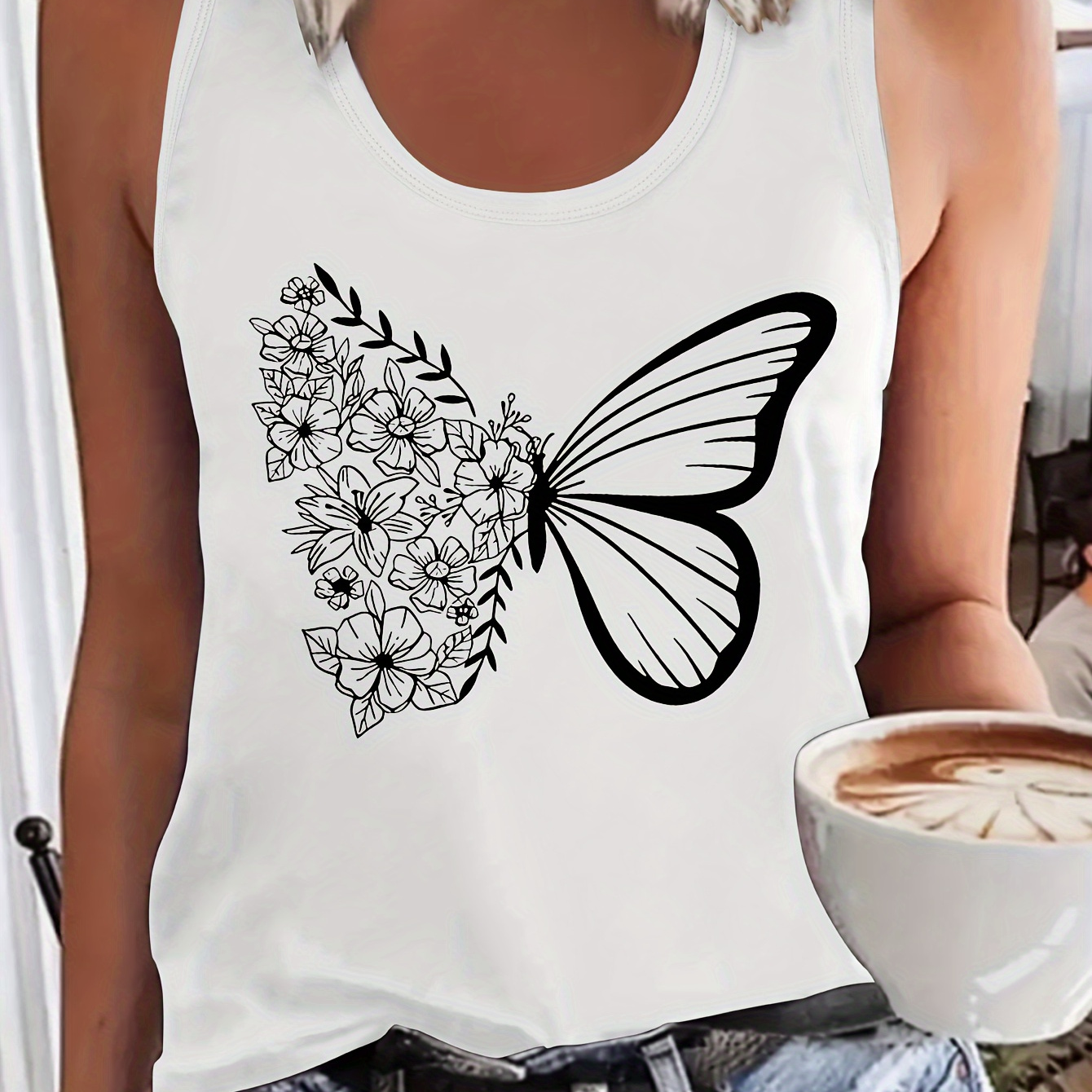 Butterfly & Floral Print Tank Top, Sleeveless Casual Top For Summer & Spring, Women's Clothing
Butterfly & Floral Print Tank Top, Sleeveless Casual Top For Summer & Spring, Women's Clothing