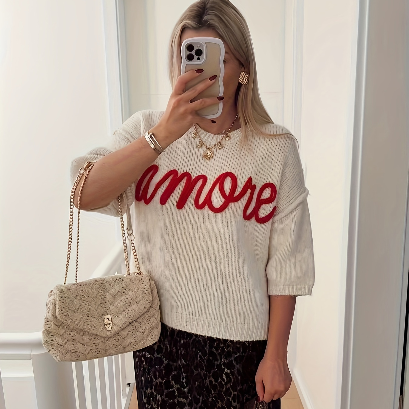 Women's Casual Letter Print Knit Sweater - Half Sleeve, Round Neck, Polyester - Spring/summer/fall
Women's Casual Letter Print Knit Sweater - Half Sleeve, Round Neck, Polyester - Spring/summer/fall
