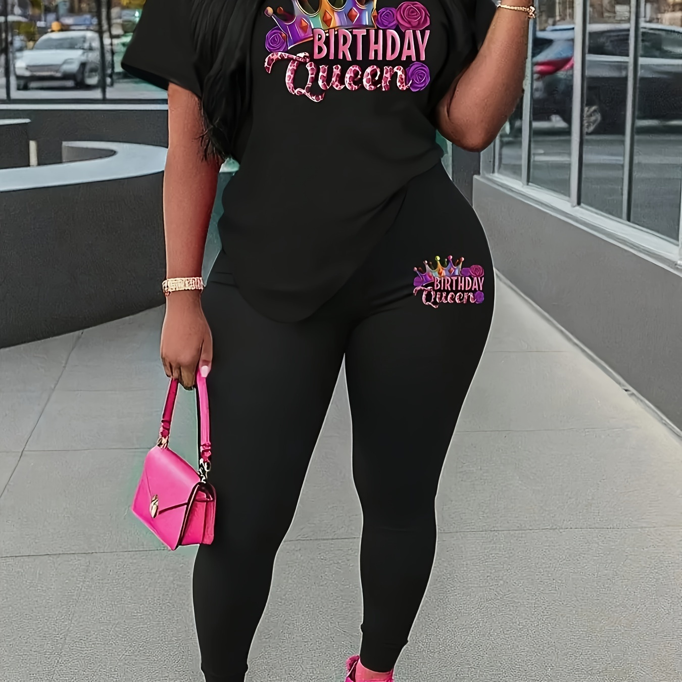 Women's Birthday Queen 2pcs Set, Polyester Casual Round Neck Short Sleeve T-shirt And Leggings, Letter Print, Fashion Outfit
Women's Birthday Queen 2pcs Set, Polyester Casual Round Neck Short Sleeve T-shirt And Leggings, Letter Print, Fashion Outfit