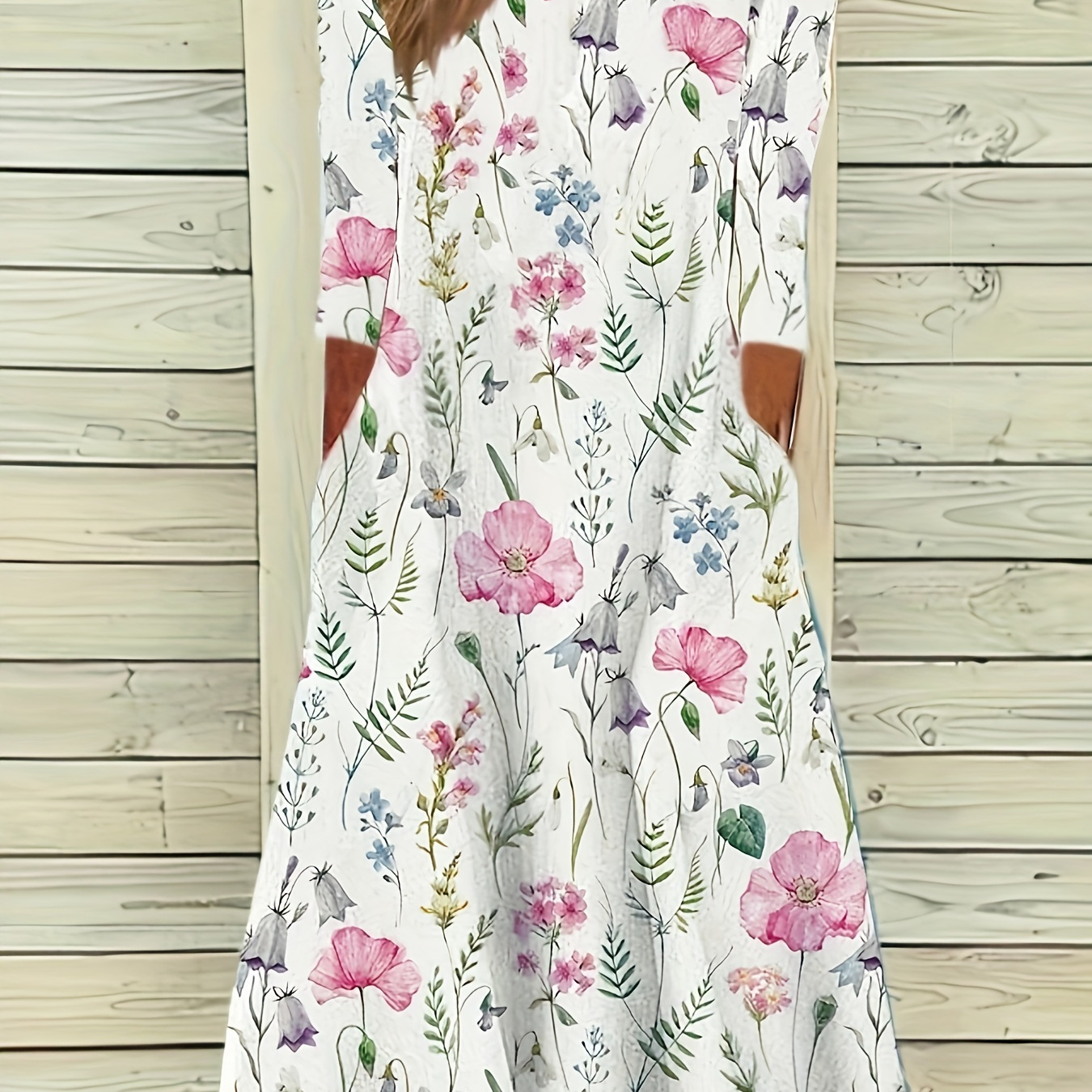 Floral Print Crew Neck Dress, Vintage 3/4 Sleeve Dress For Spring & Fall, Women's Clothing
Floral Print Crew Neck Dress, Vintage 3/4 Sleeve Dress For Spring & Fall, Women's Clothing