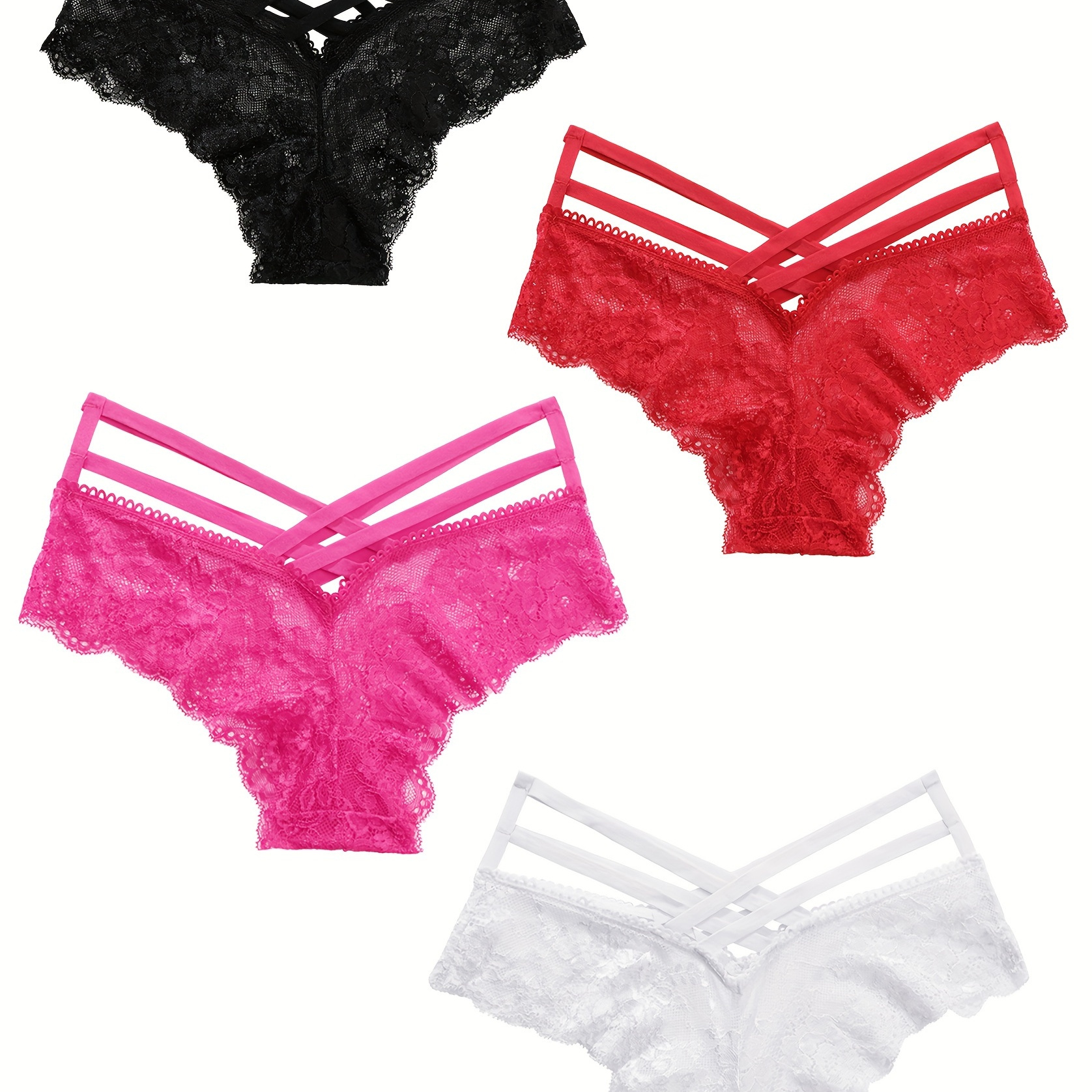 4pcs Solid Floral Lace Straps Hollow Out Briefs, Sexy Comfy Breathable Stretchy Intimates Panties, Women's Lingerie & Underwear
4pcs Solid Floral Lace Straps Hollow Out Briefs, Sexy Comfy Breathable Stretchy Intimates Panties, Women's Lingerie & Underwear