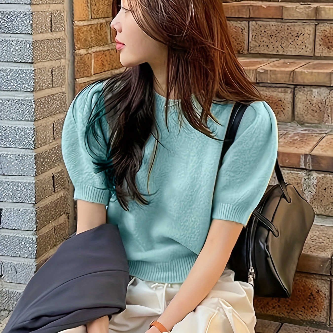 Puff Sleeve Crew Neck Sweater, Elegant Solid Sweater For Spring & Summer, Women's Clothing
Puff Sleeve Crew Neck Sweater, Elegant Solid Sweater For Spring & Summer, Women's Clothing