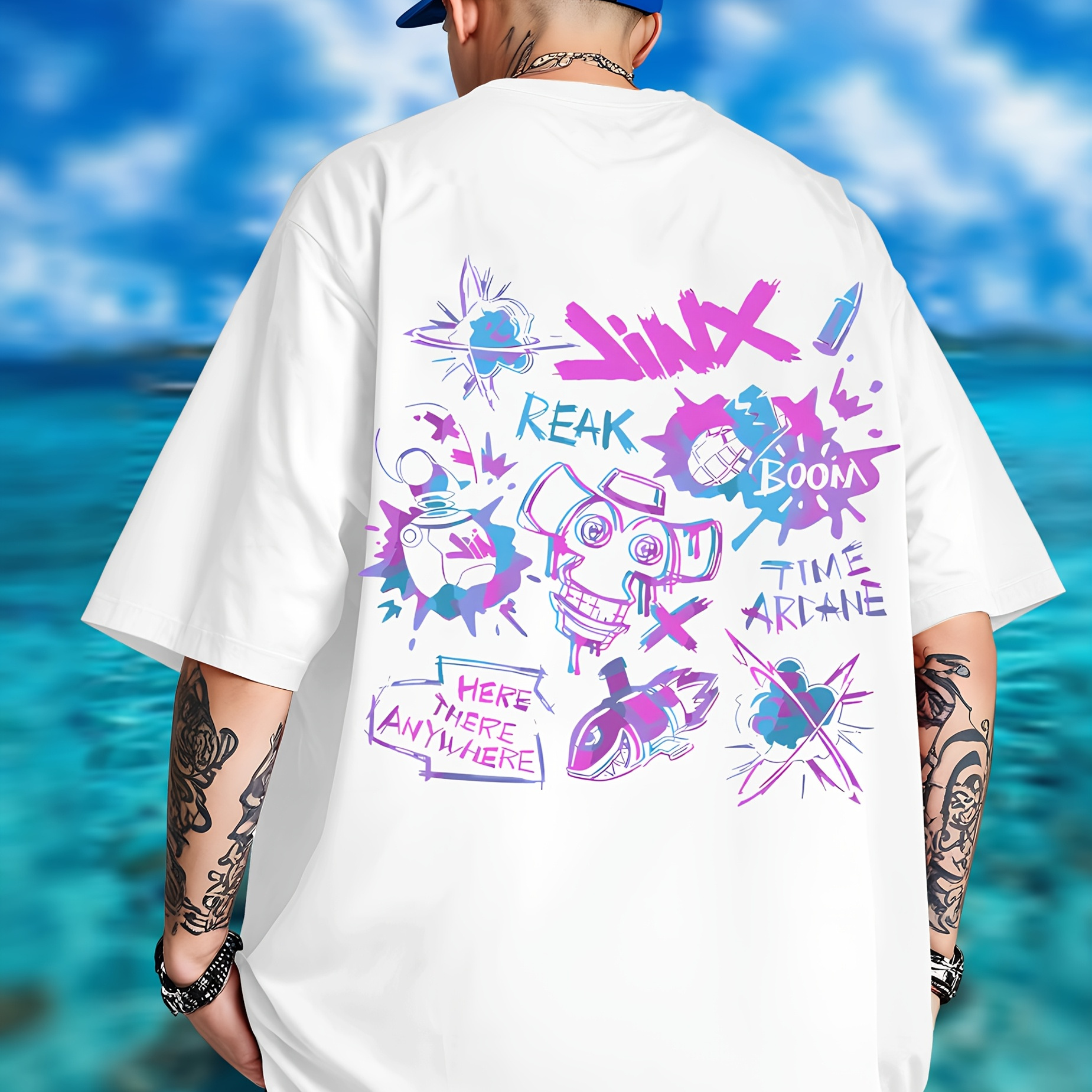 Anime Graffiti Style Round Neck T-shirt, Casual Short-sleeved Top, Letter Cartoon Pattern Print
Anime Graffiti Style Round Neck T-shirt, Casual Short-sleeved Top, Letter Cartoon Pattern Print