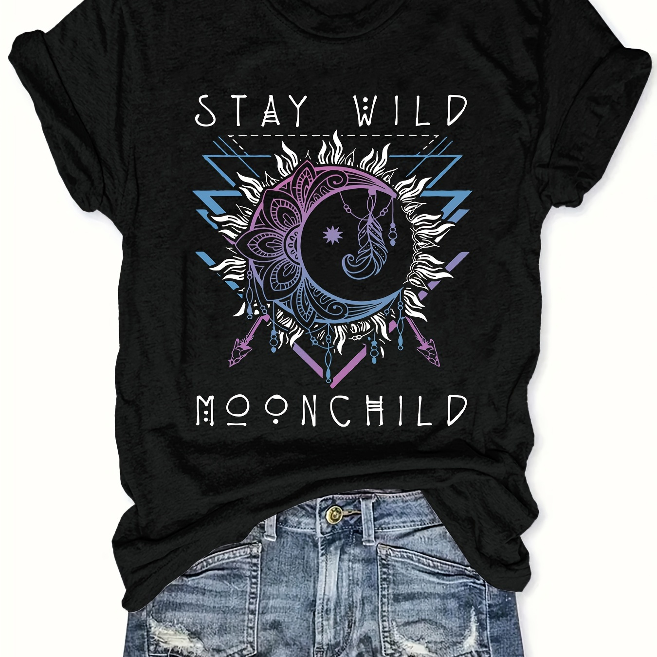 Plus Size Moon & Sun Print T-shirt, Casual Short Sleeve Top For Spring & Summer, Women's Plus Size Clothing
Plus Size Moon & Sun Print T-shirt, Casual Short Sleeve Top For Spring & Summer, Women's Plus Size Clothing