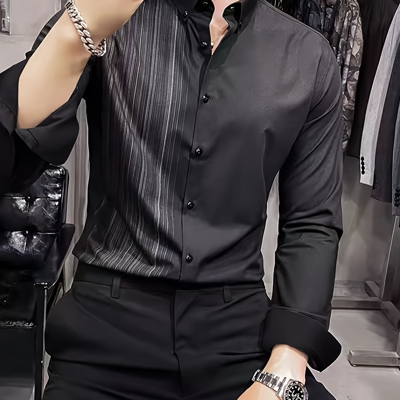 Men's Street Style Shirt, Solid Color With 3d Stripe Print Button Down Lapel Long Sleeve Shirt, Casual Business Fashion
Men's Street Style Shirt, Solid Color With 3d Stripe Print Button Down Lapel Long Sleeve Shirt, Casual Business Fashion