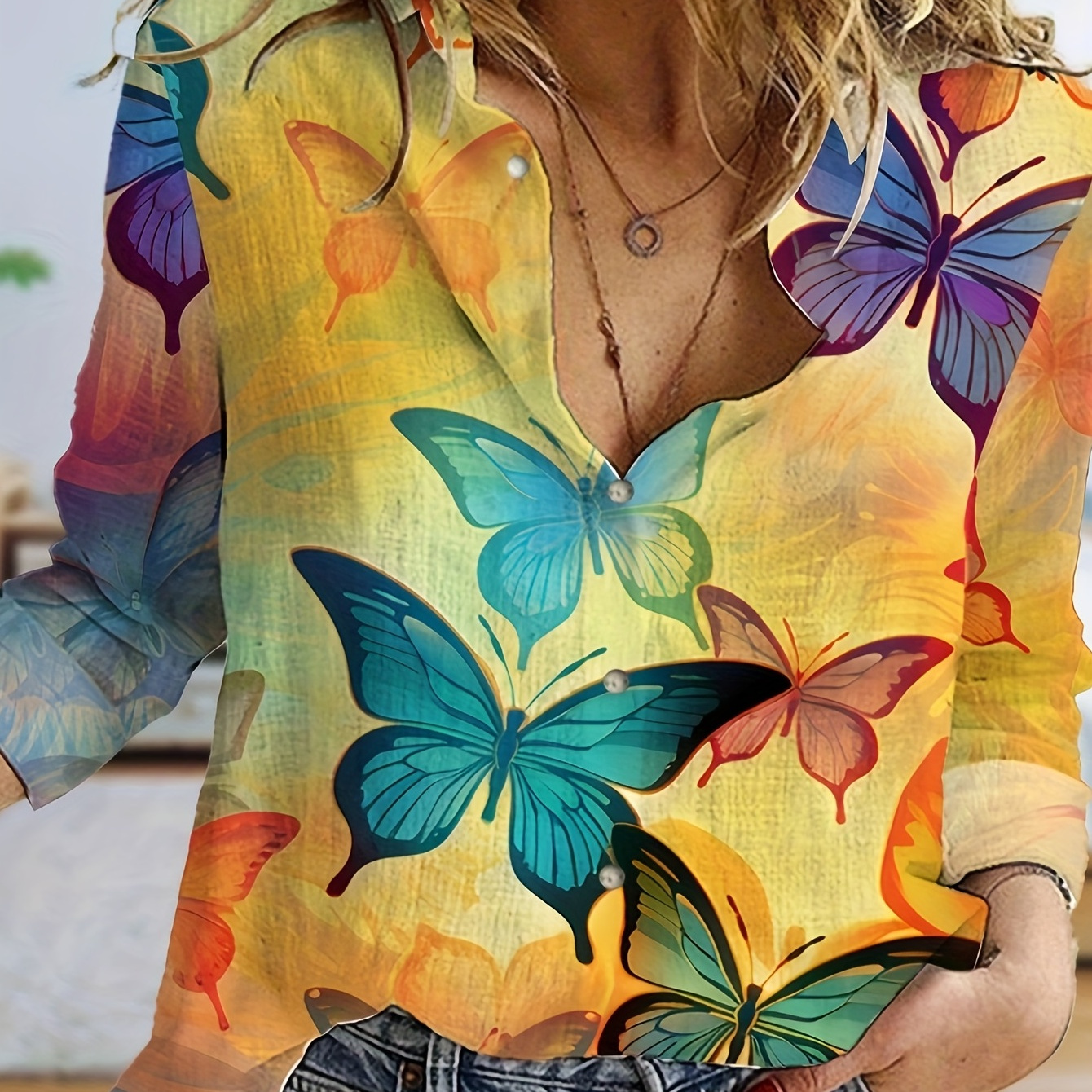 Butterfly Print Button Front Shirt, Casual Long Sleeve Shirt For Spring & Fall, Women's Clothing
Butterfly Print Button Front Shirt, Casual Long Sleeve Shirt For Spring & Fall, Women's Clothing