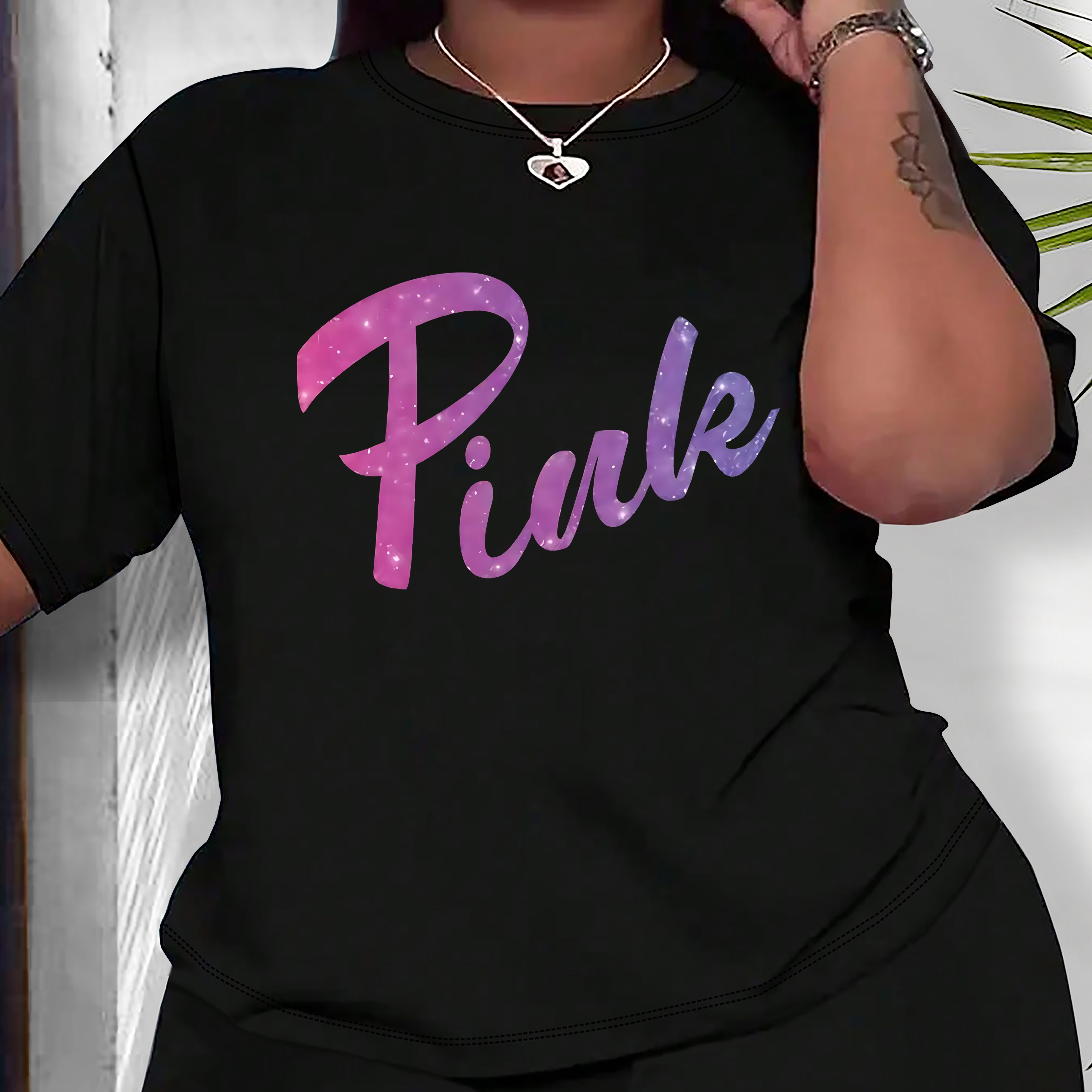 Plus Size Letter Print Casual T-shirt, Round Neck Short Sleeves Fashion Sports Tee, Women's Activewear
Plus Size Letter Print Casual T-shirt, Round Neck Short Sleeves Fashion Sports Tee, Women's Activewear