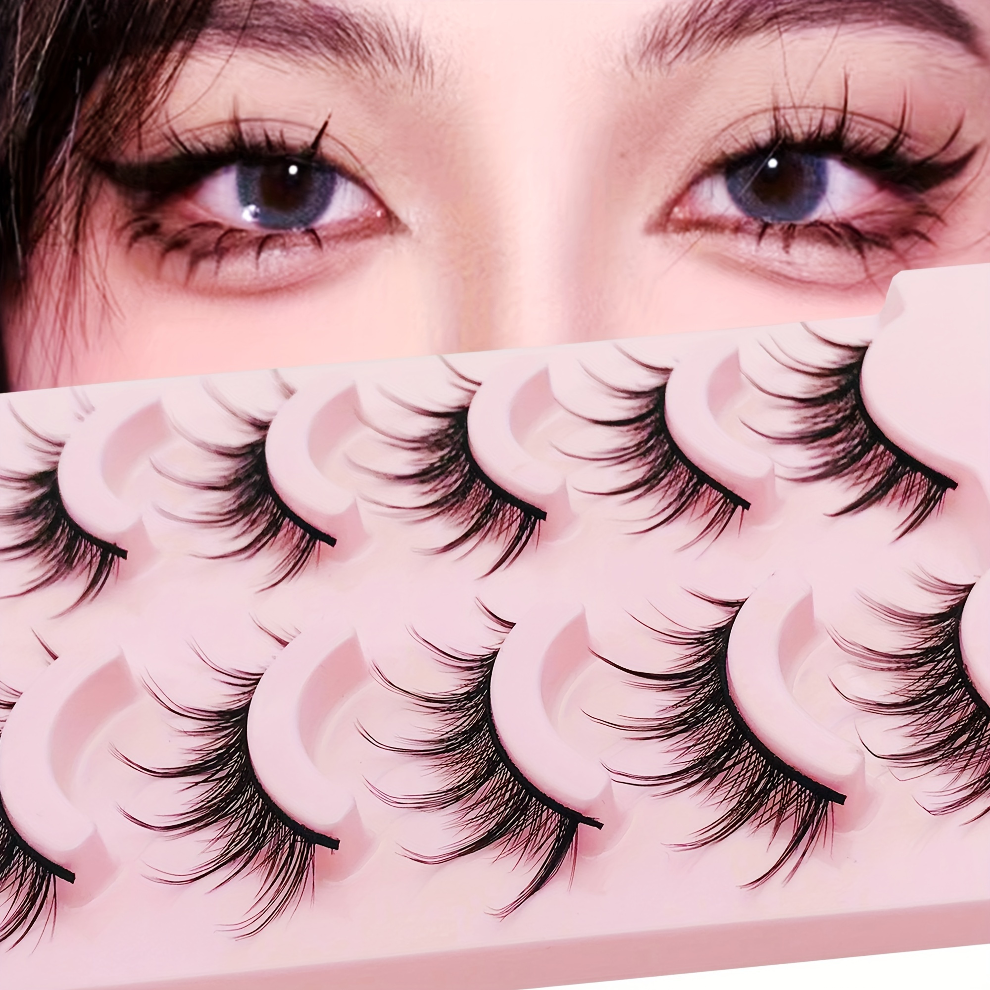 

Manga Anime Lashes, Natural Look False Eyelashes, Faux Mink Wispy Fluffy 3d Volume Eyelashes, Korean Japanese Asian Cosplay Fake Eyelashes, Look Like Individual Cluster Lashes ( 5 Pairs Pack )