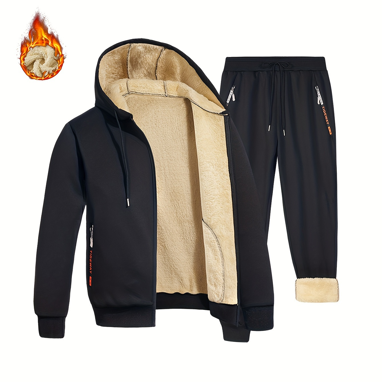 Men's 2pcs Sets, Warm Solid Fleece Lined Zip-up Hooded Coats With Zipper Pockets & Drawstring Long Pants, Casual Autumn And Winter Thermal Outfits
Men's 2pcs Sets, Warm Solid Fleece Lined Zip-up Hooded Coats With Zipper Pockets & Drawstring Long Pants, Casual Autumn And Winter Thermal Outfits