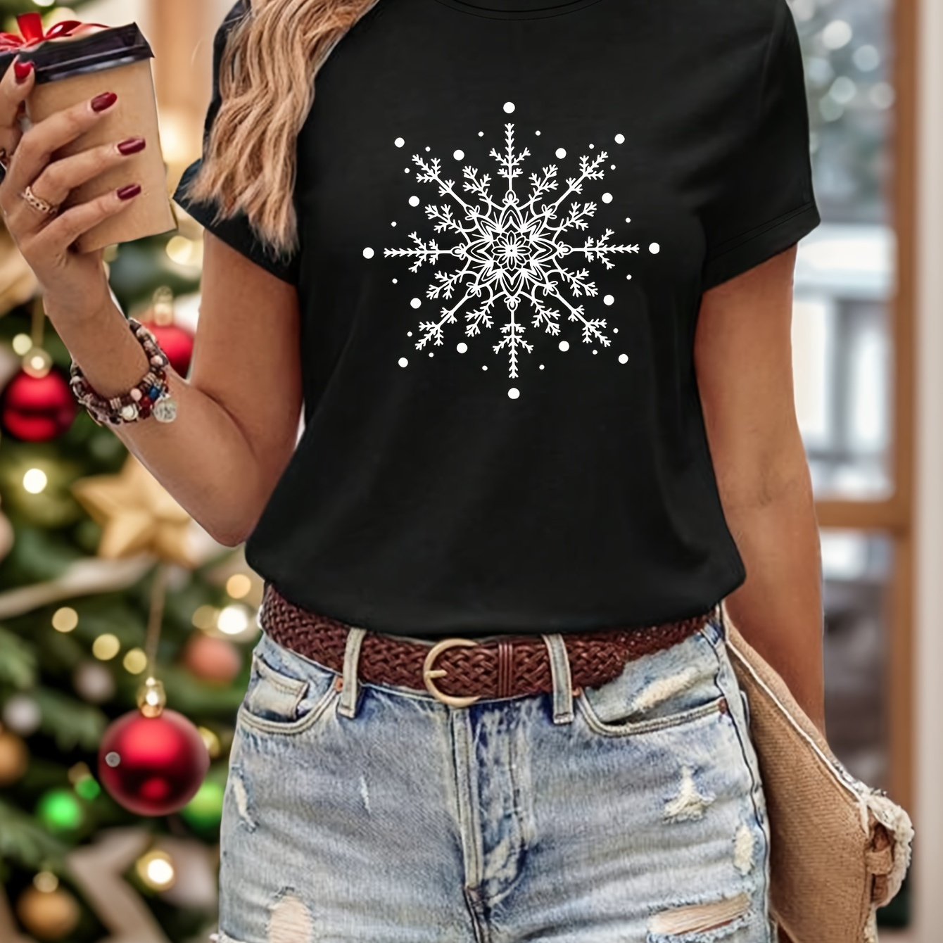 Women's Christmas Print T-shirt, Short Sleeve Round Neck Casual Top, Summer & Spring Fashion, Polyester, , Regular Fit, No Belt, Regular Length, Short Sleeve, Pullover, Knit Fabric
Women's Christmas Print T-shirt, Short Sleeve Round Neck Casual Top, Summer & Spring Fashion, Polyester, , Regular Fit, No Belt, Regular Length, Short Sleeve, Pullover, Knit Fabric