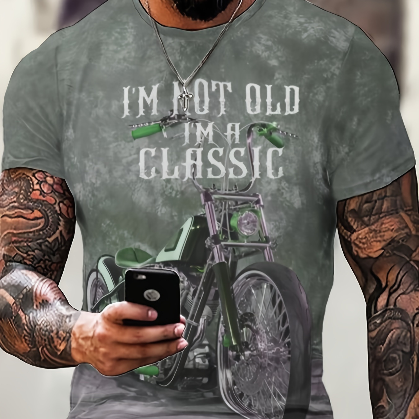 Motorcycle Print T-shirt, Men's Casual Street Style Stretch Round Neck Tee Shirt For Summer
Motorcycle Print T-shirt, Men's Casual Street Style Stretch Round Neck Tee Shirt For Summer