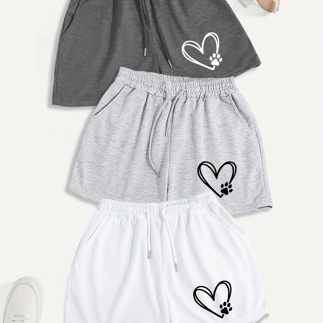 3 Pack Heart Print Slant Pocket Shorts, Casual Elastic Waist Drawstring Shorts Outfits, Women's Clothing
3 Pack Heart Print Slant Pocket Shorts, Casual Elastic Waist Drawstring Shorts Outfits, Women's Clothing