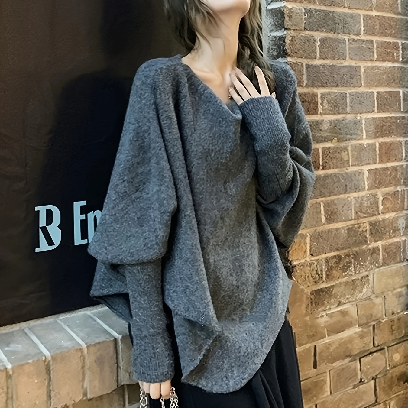 Lazy And Relaxed Dark Gray Sweater With Dangle Collar For Women, Spring Style, Loose Fit, Irregular Bat Long Sleeve Knitted Top
Lazy And Relaxed Dark Gray Sweater With Dangle Collar For Women, Spring Style, Loose Fit, Irregular Bat Long Sleeve Knitted Top