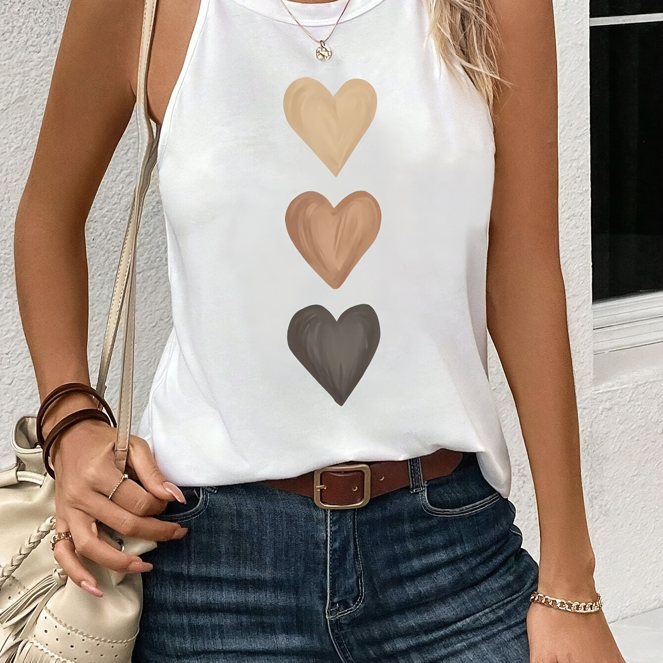 Heart Print Crew Neck Tank Top, Casual Sleeveless Top For Spring & Summer, Women's Clothing
Heart Print Crew Neck Tank Top, Casual Sleeveless Top For Spring & Summer, Women's Clothing