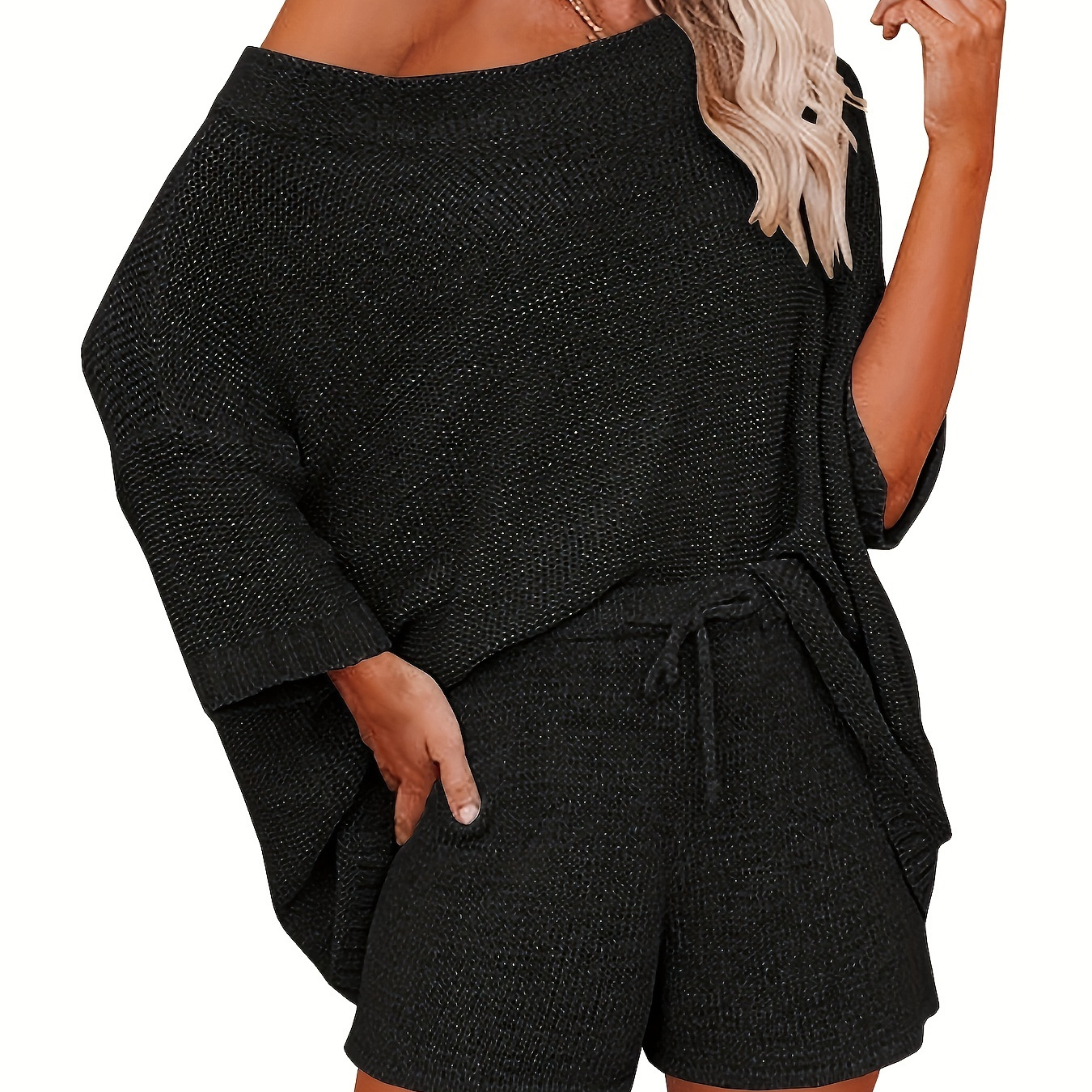 Casual Solid Color Knitted 2 Pieces, Loose Pullover Sweater & Drawstring Shorts Outfits, Women's Clothing
Casual Solid Color Knitted 2 Pieces, Loose Pullover Sweater & Drawstring Shorts Outfits, Women's Clothing