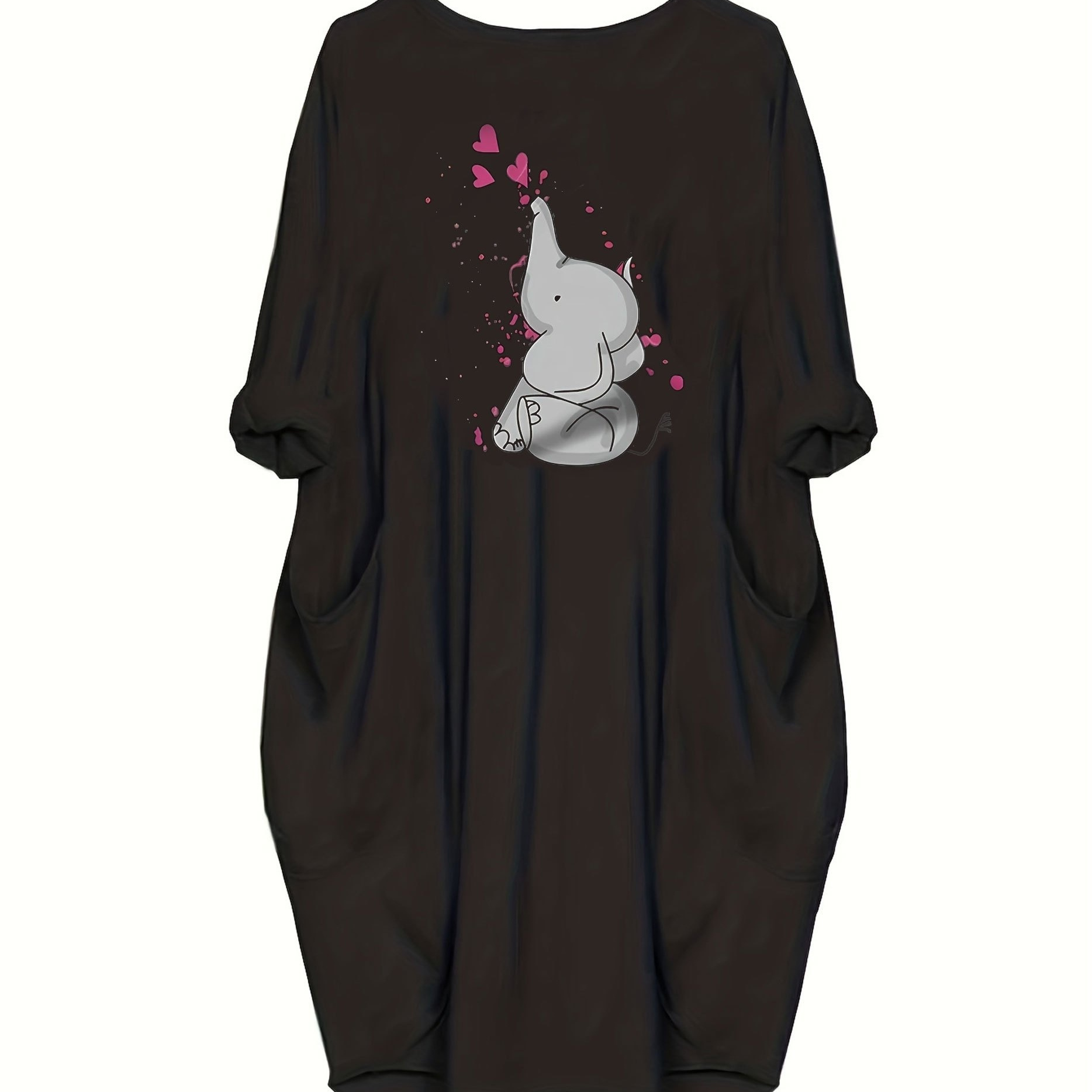Plus Size Cute Elephant Print Loose Dress, Casual Pocket Long Sleeve Crew Neck Dress For Spring & Fall, Women's Plus Size Clothing
Plus Size Cute Elephant Print Loose Dress, Casual Pocket Long Sleeve Crew Neck Dress For Spring & Fall, Women's Plus Size Clothing