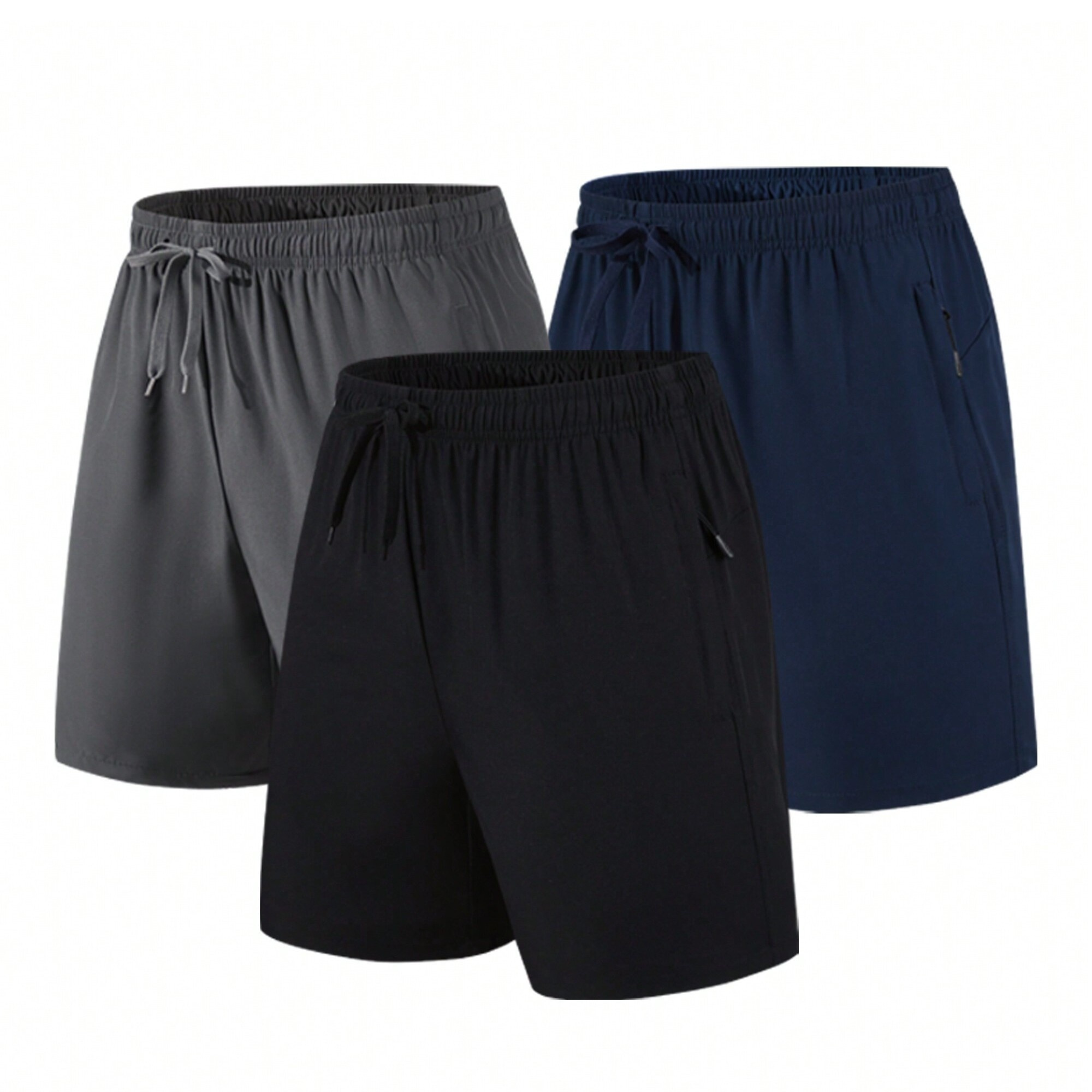 3 Pcs Men's Solid Shorts With Zipper Pockets, Active Elastic Waist Drawstring Shorts For Summer
3 Pcs Men's Solid Shorts With Zipper Pockets, Active Elastic Waist Drawstring Shorts For Summer